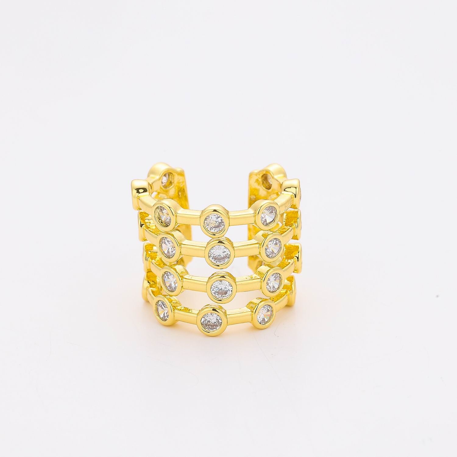 1 PZ / GRAPA ANCHA 5 LINEAS CRISTAL MED Y MINI / DORADO