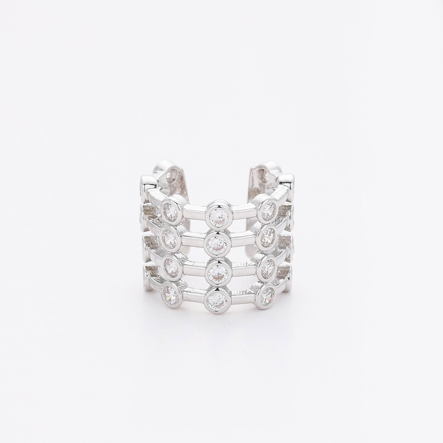 1 PZ / GRAPA ANCHA 5 LINEAS CRISTAL MED Y MINI / PLATA