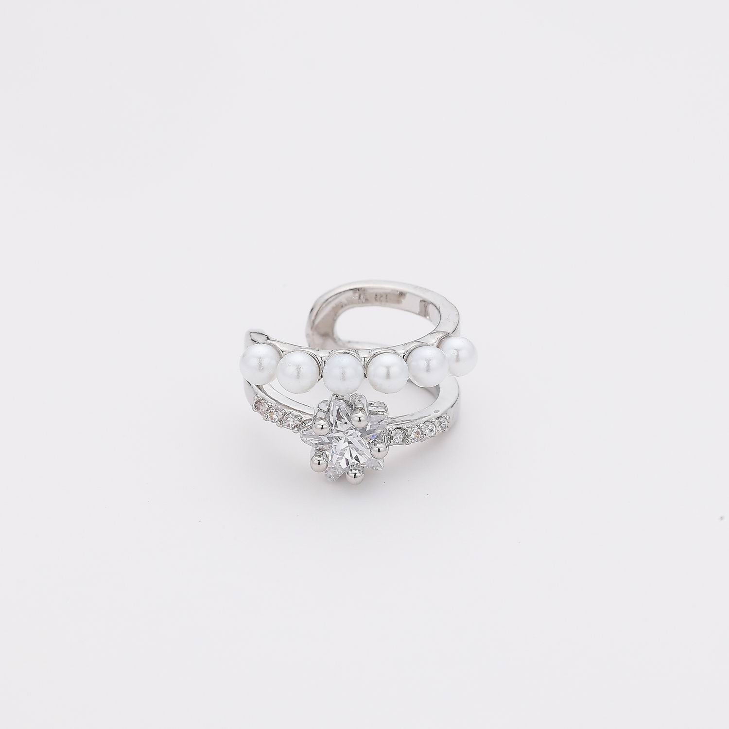 1 PZ / GRAPA 2 LINEAS / PERLITAS Y MONITO CRISTAL / PLATA