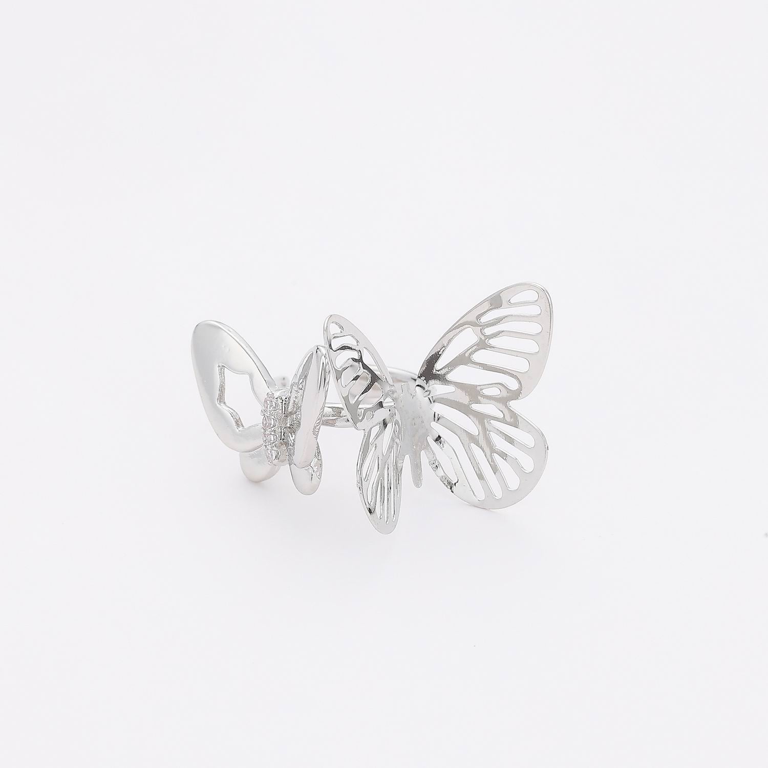 1 PZ / GRAPA 2 MARIPOSAS ACANALADAS GRANDES / PLATA