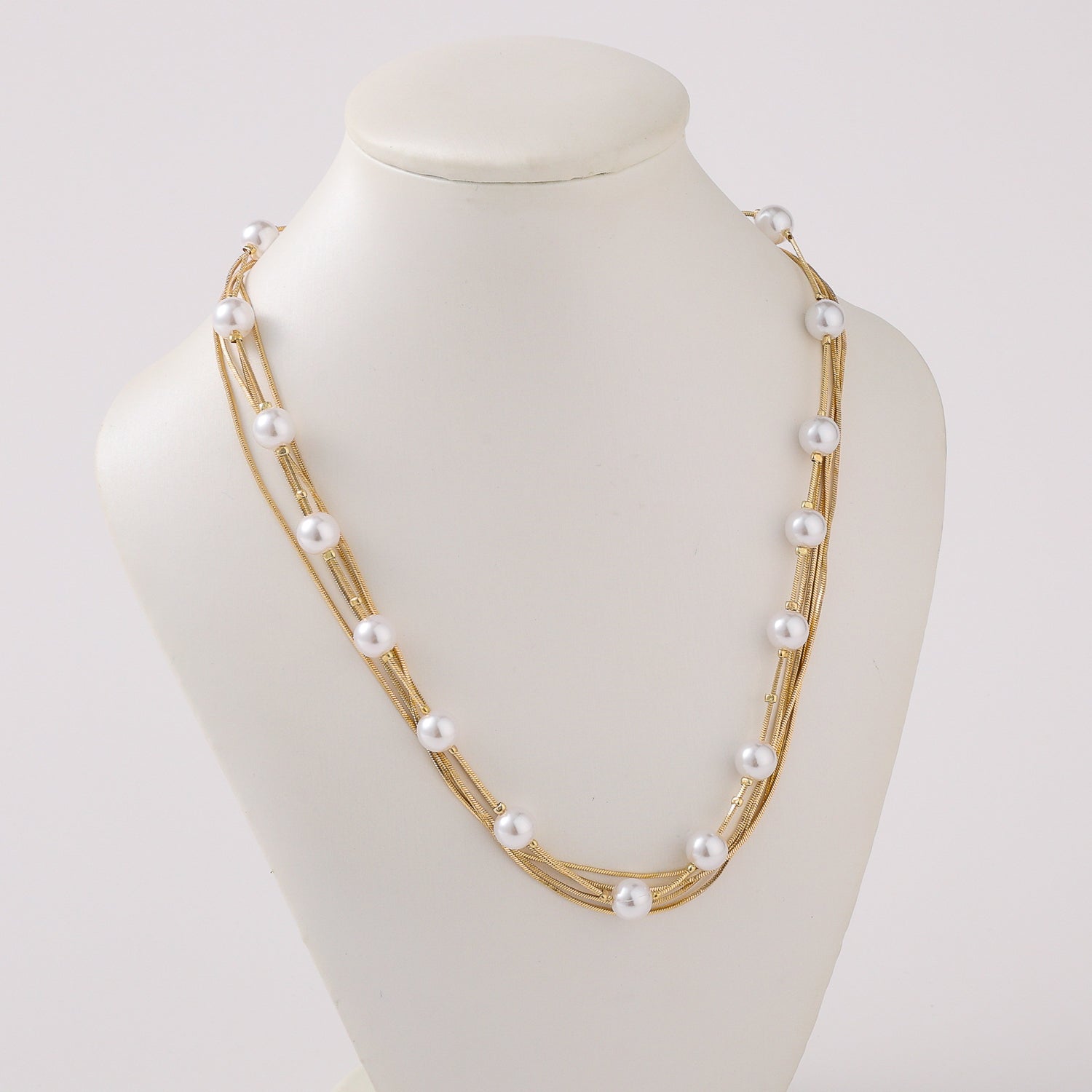 16" 5 lineas cadena med / 1 perlitas / dorado