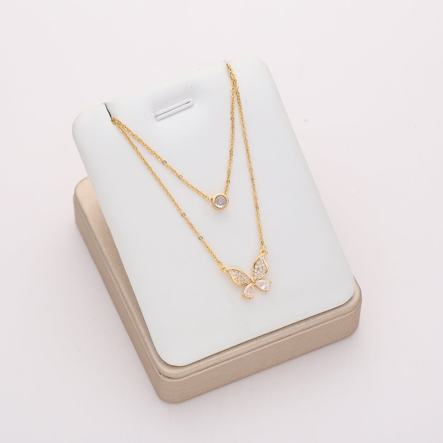 16" 2 cadenas delgadas dije mariposa cristal / cristal / dorado