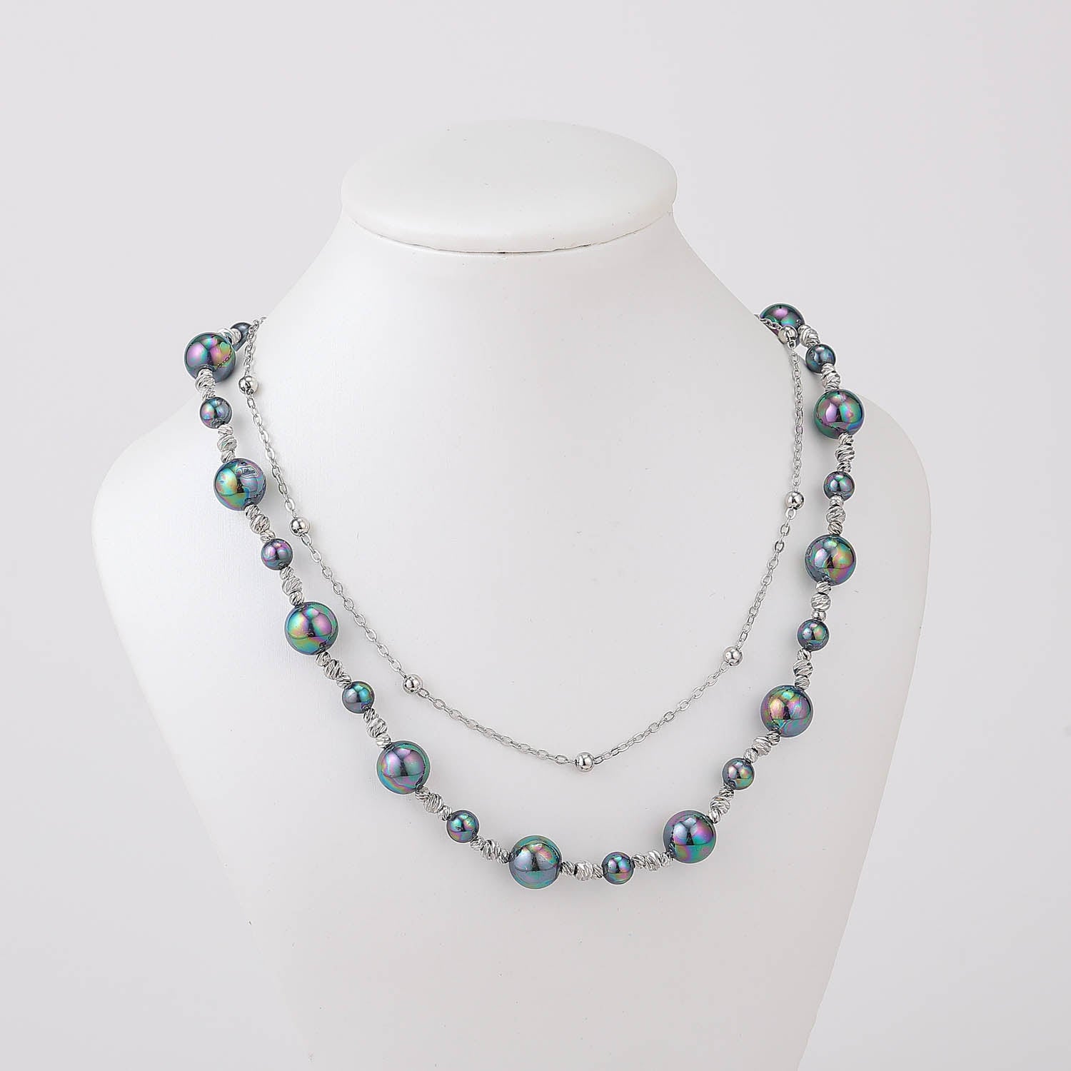 16" 2 LINEAS/ CAD DEL / BOLAS NEGRAS G Y CH / BOLITAS PLATA TEX / PLAT