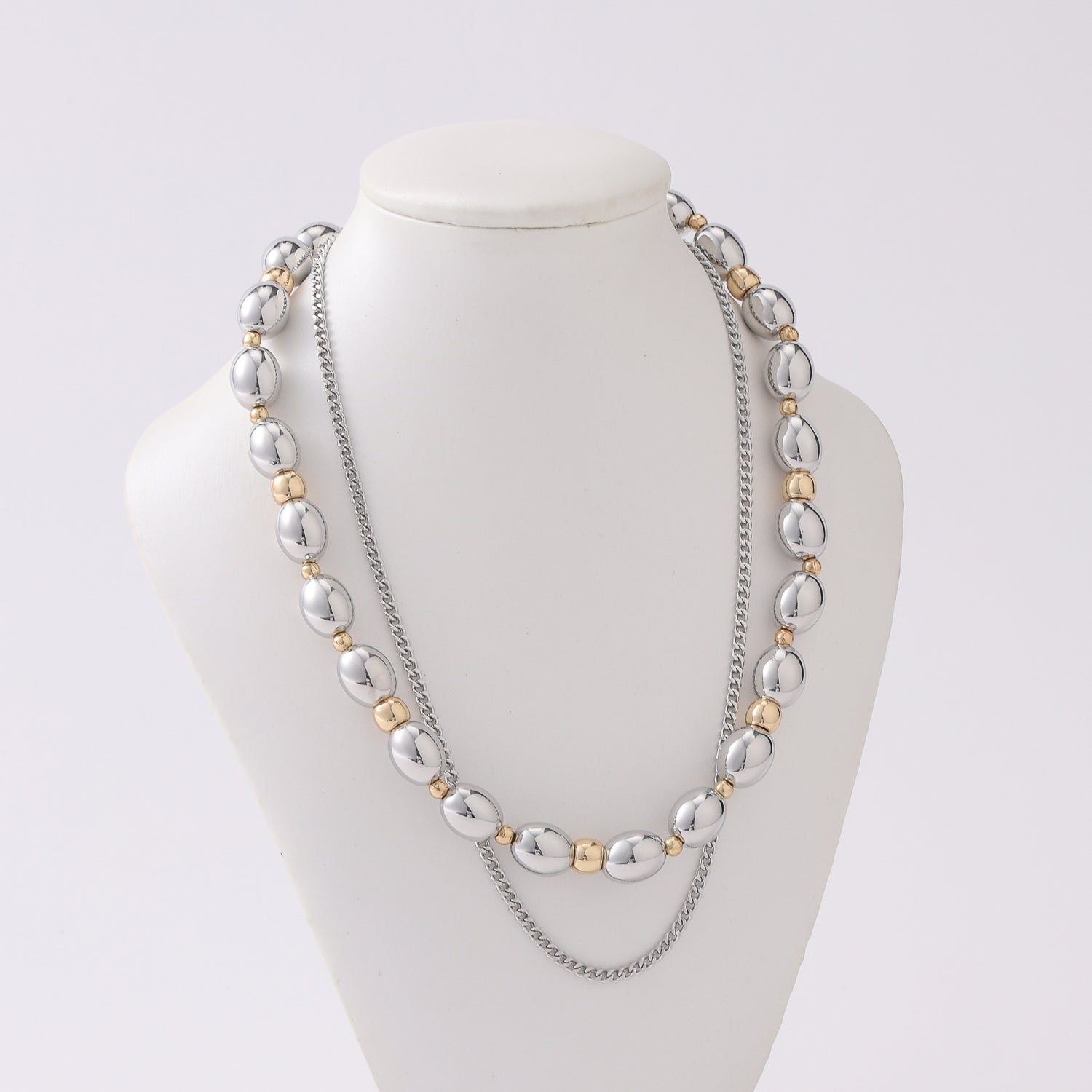 16" 2 LINEAS / GARGANTILLA OBALOS PLATA BOLITAS DORADAS / CADENA DEL PLATA