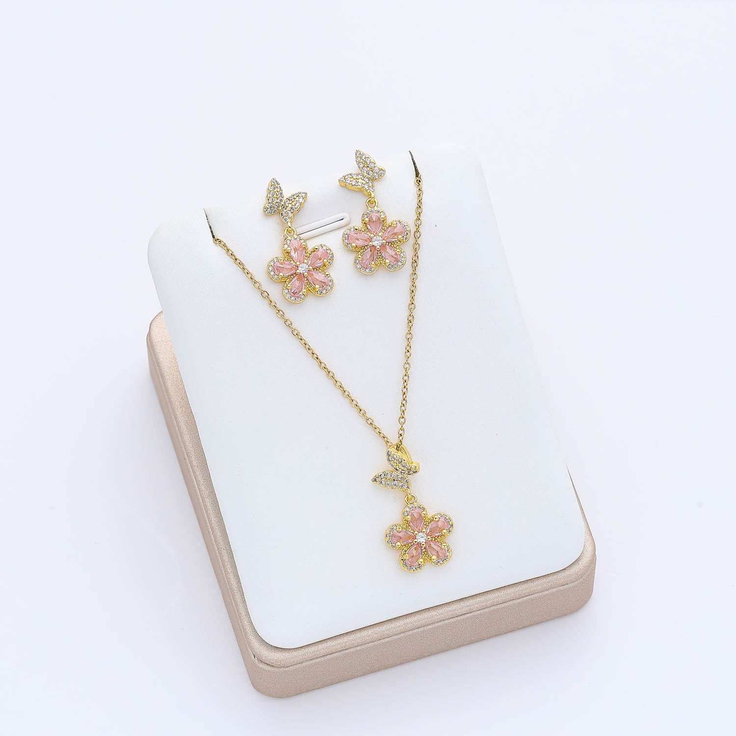 16" CAD DEL / DIJE MARIPOSA Y FLOR CRISTAL