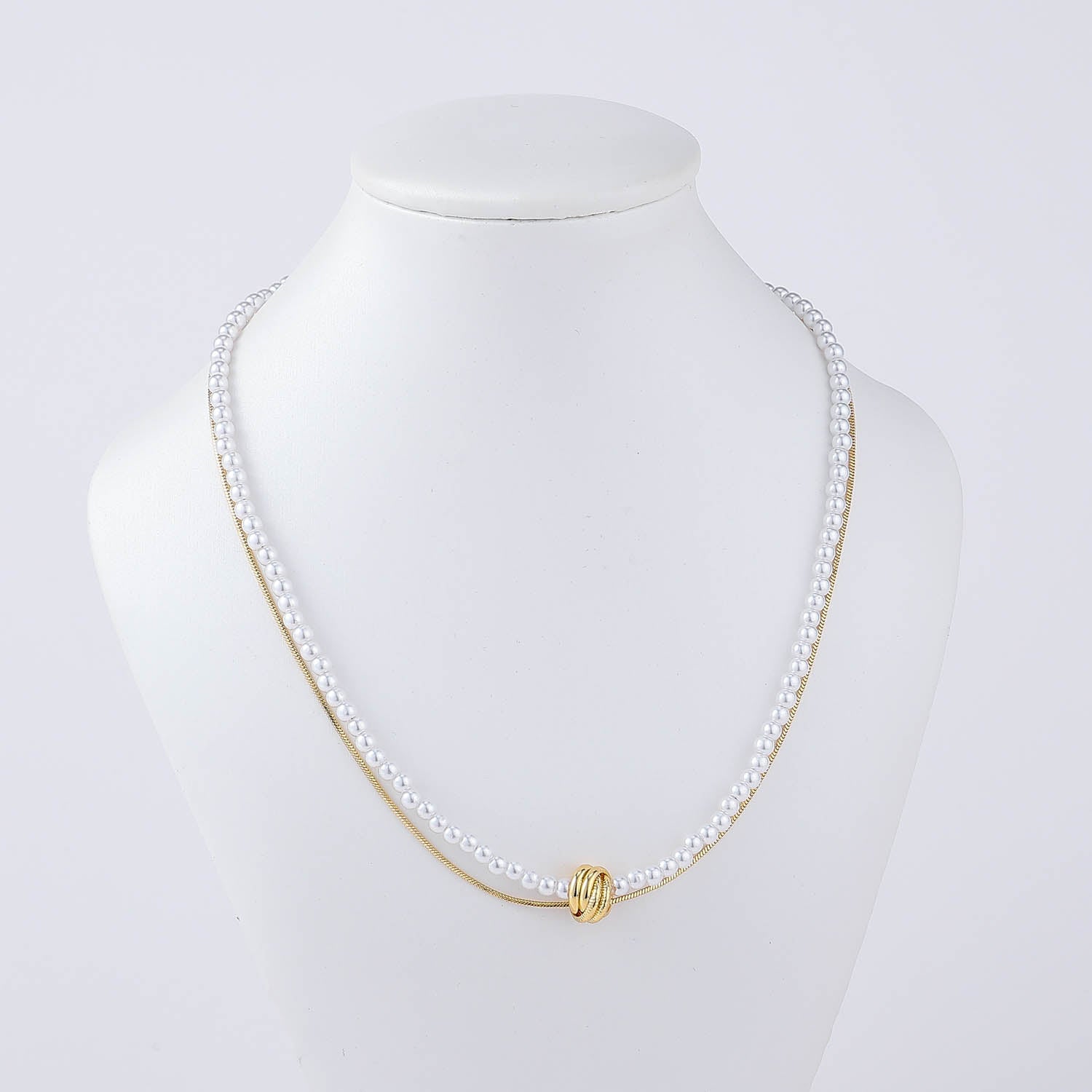 16" 2 LINEAS / CADENA / PERLAS MINI / DIJE ARO DOBLE UNIDO / DORADO