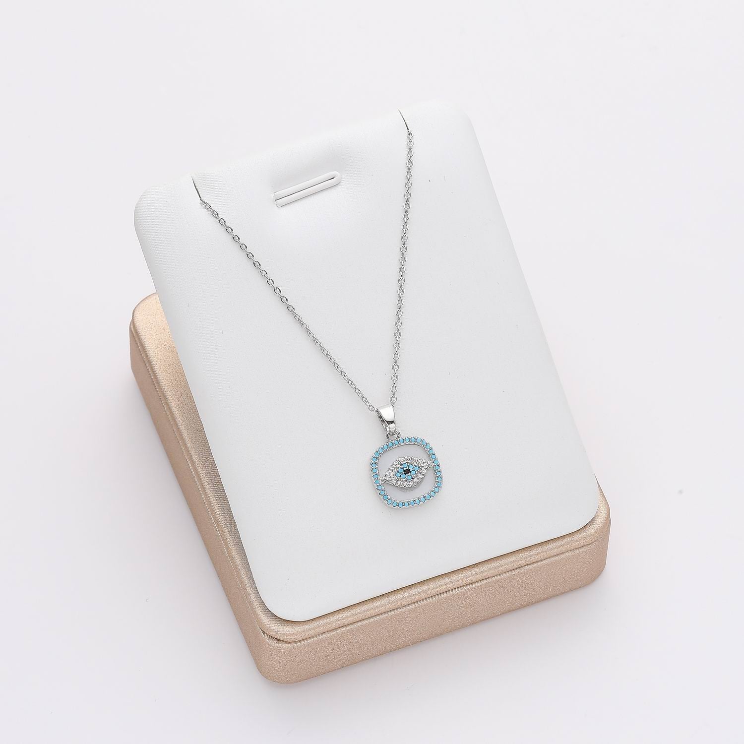 16" CAD DEL DIJE CUADRO MADRE PERLA / OJITO CRISTAL / PLATA