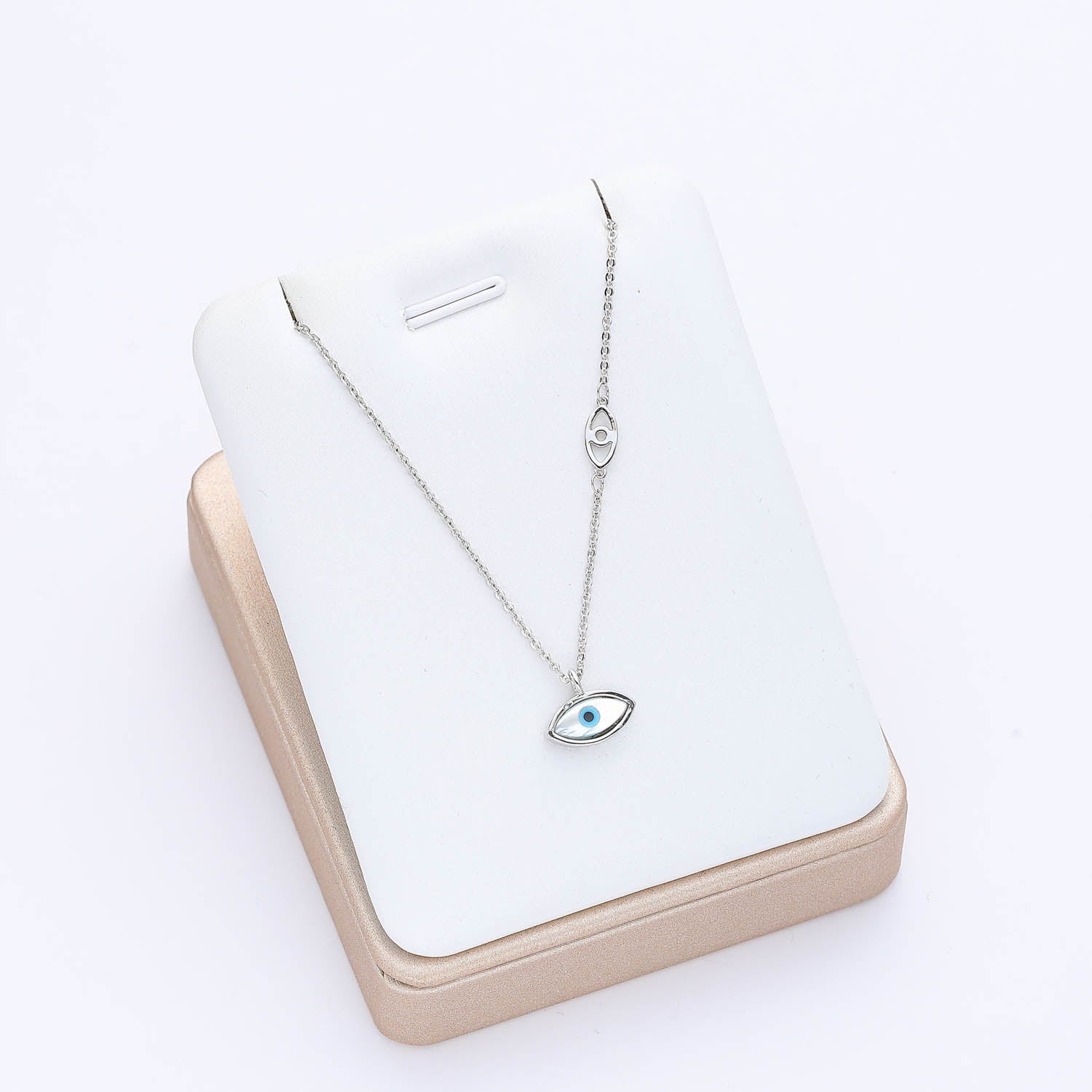 16" CAD DEL DIJE OJO CHICOAPERLADO PERFIL CRISTAL / PLATA