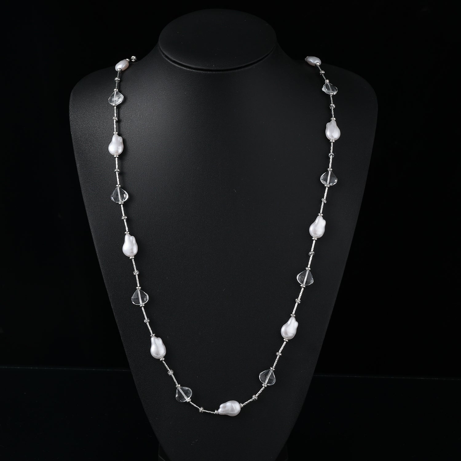 coll y are /28 " largo / amorfos aperlados/ cristal checo / plata