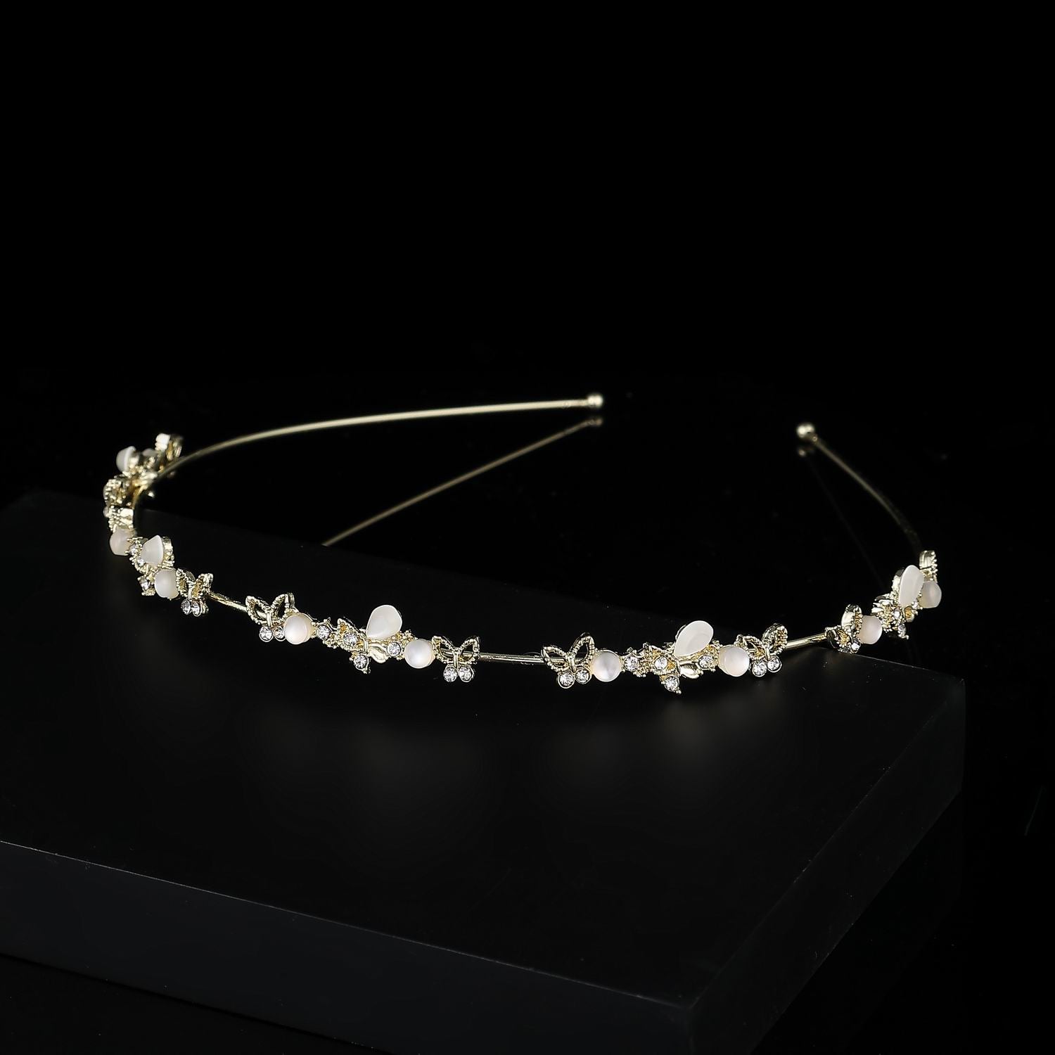 DIADEMA DEL DORADO MARIPOSAS Y FLORES OJO DE GATO Y CRISTAL