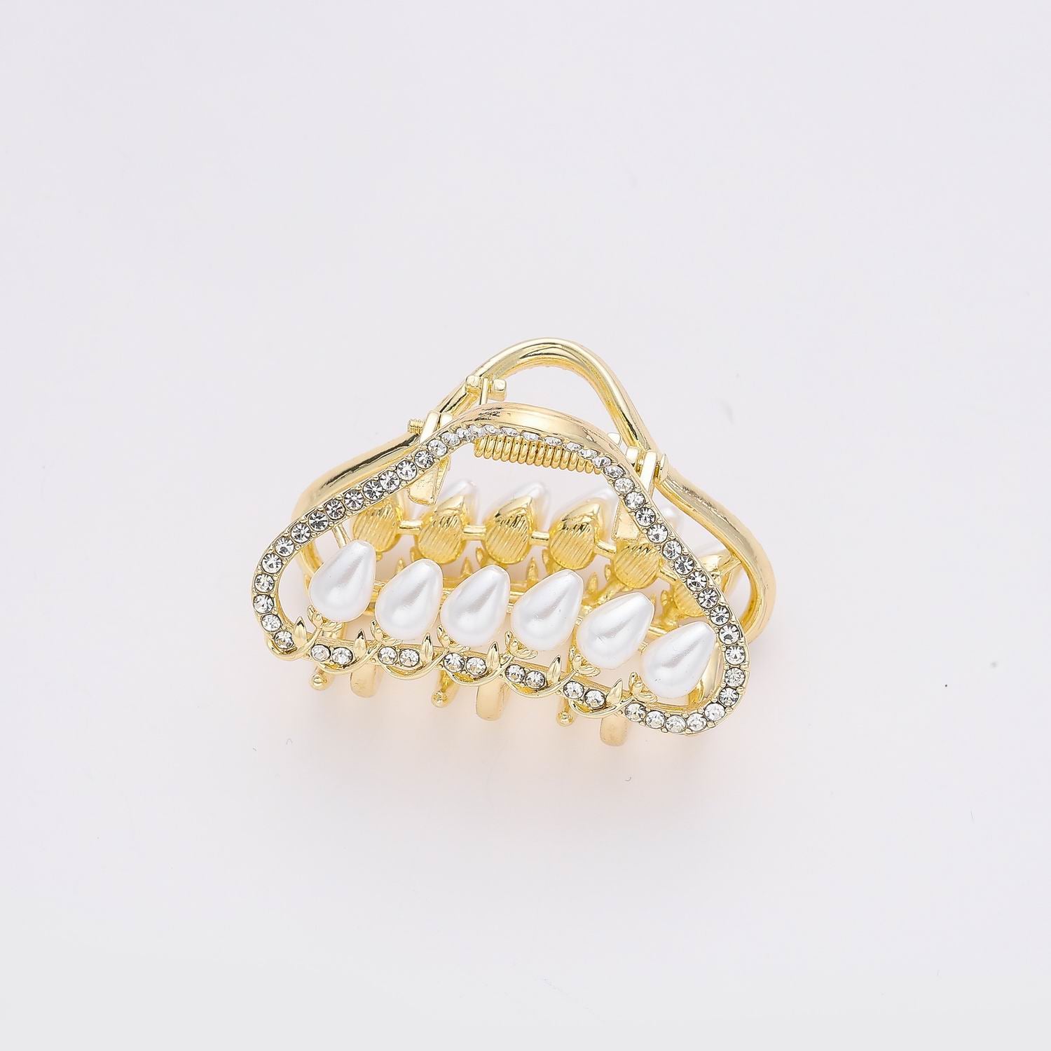 PINZA CHICA METALICA PERFIL CRISTAL / GOTAS APERLADAS / DORADA