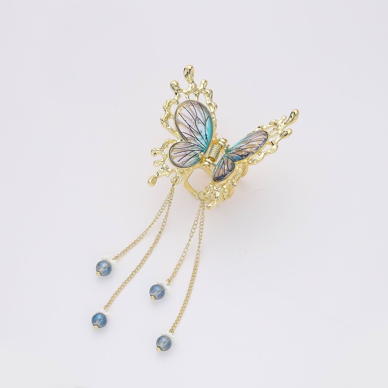PINZA MEDIANA MARIPOSA METAL / DORADA/ ACRILICO/ CUELGAN 4 CADENAS