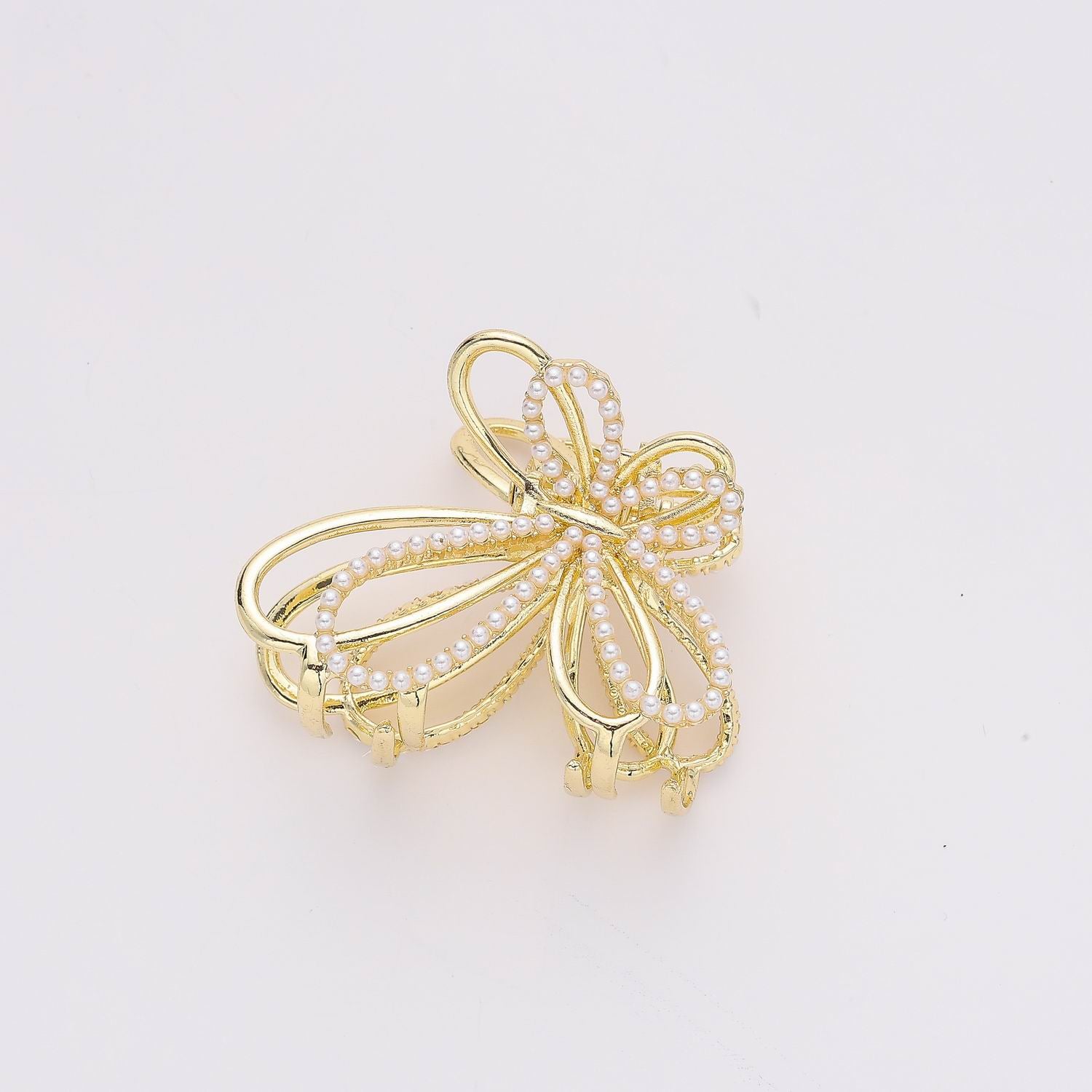 PINZA CHICA METAL / PERFIL DOBLE MARIPOSA / PERLITAS / DORADO