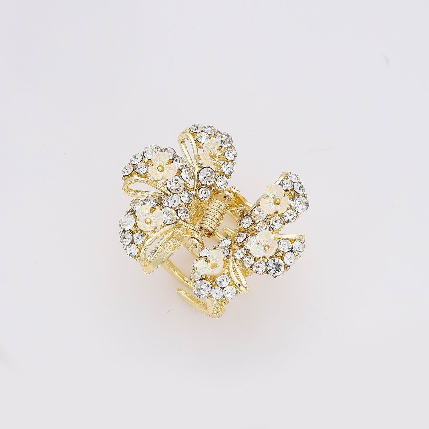 PINZA CHICA METAL/FLORES ACRILICO Y CRISTAL TUPIDO/ DORADO