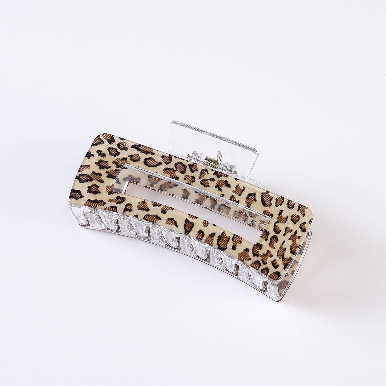 PINZA ACRILICO RECTANGULAR GRANDE ANIMAL PRINT / TRANSPRENTE