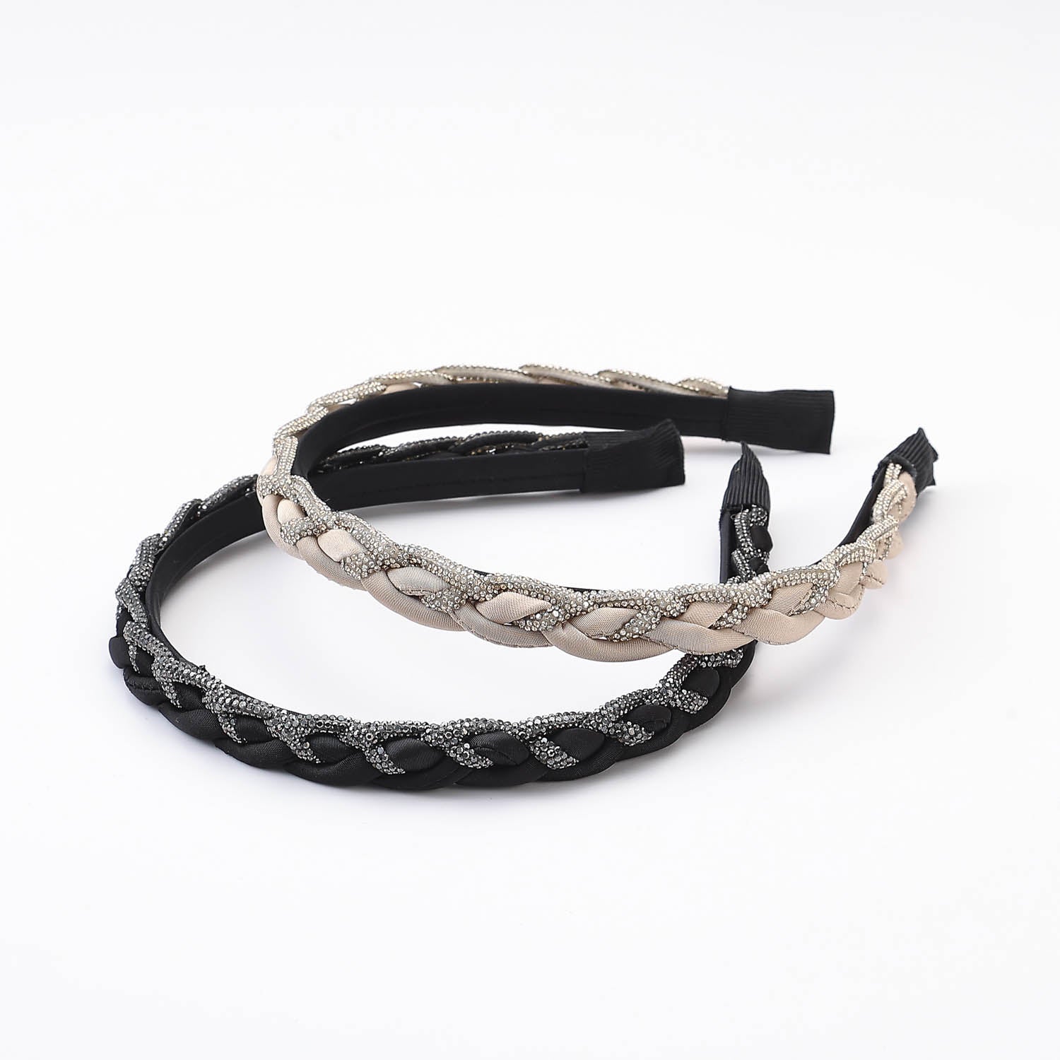 DIADEMA DEL TEX TRENZADO LINEA CRISTAL / NEGRO BEIGE