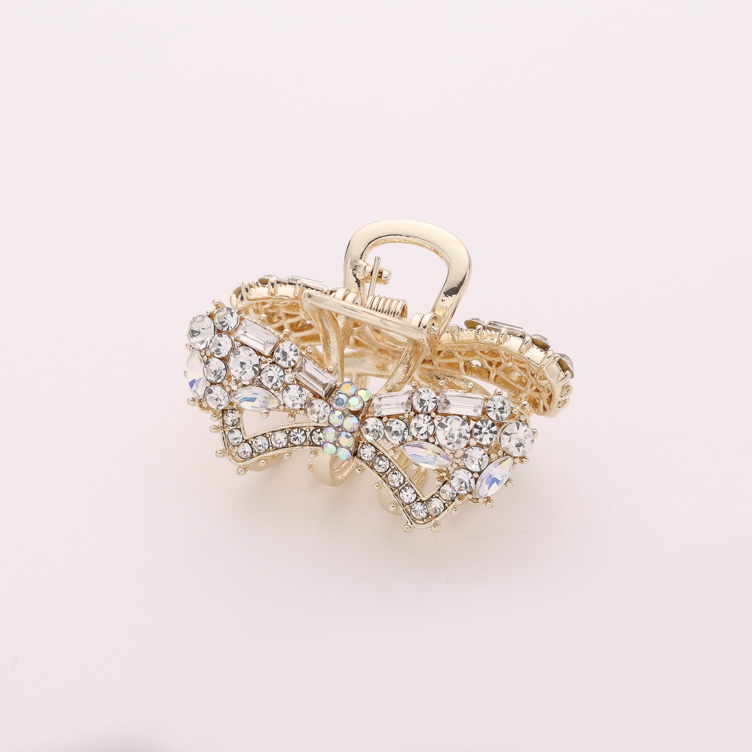 PINZA METALICA CHICA  MOÑO CRISTAL / DORADO