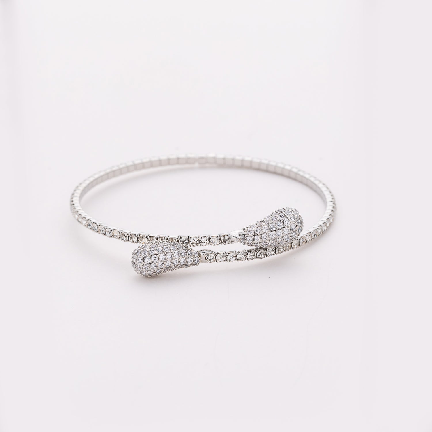 BRAZALETE DELGADO ELASTICO LINEA CRISTAL / ABIERTO / PUNTAS GOTAS / PLATA