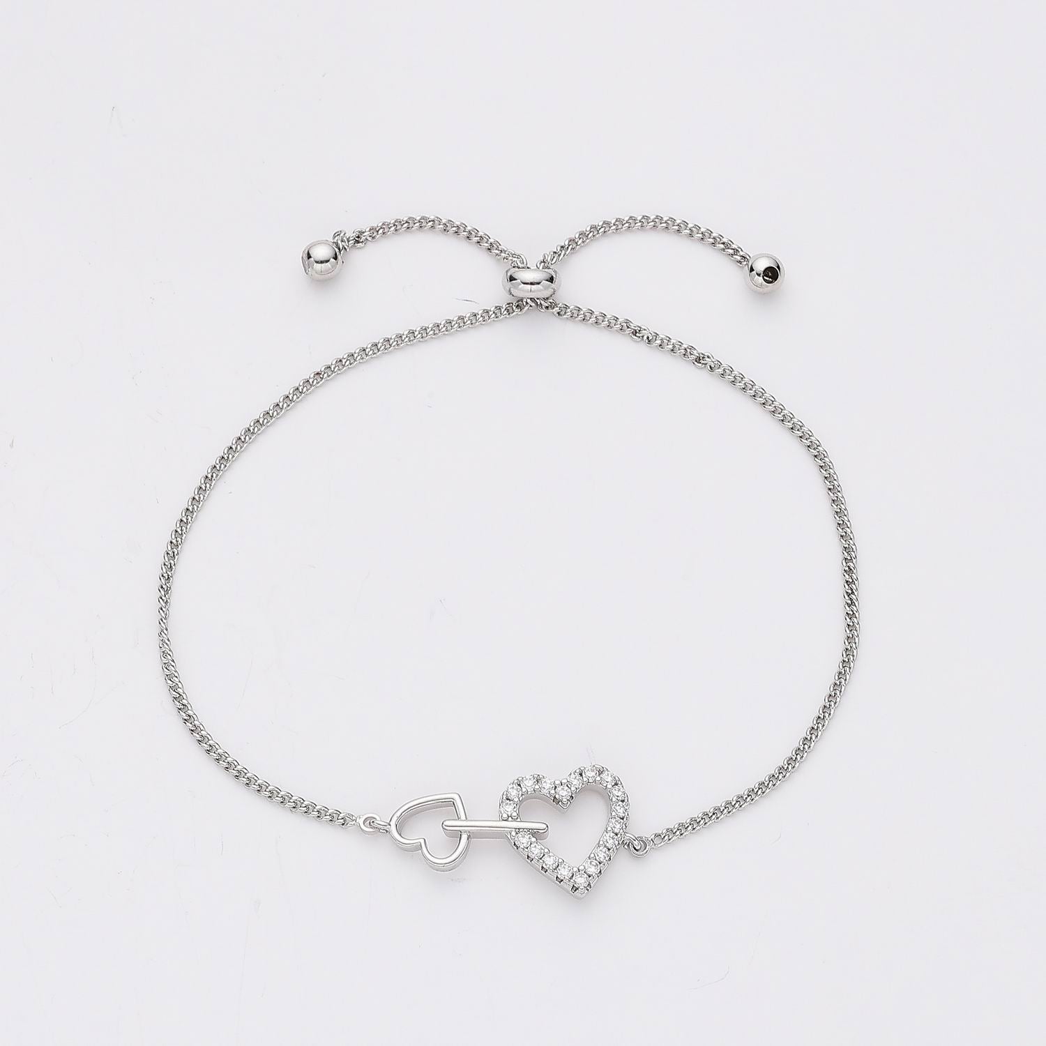 CAD BOX /2 CORAZONES UNIDOS CRISTAL / BROCHE DESLIZANTE / PLATA