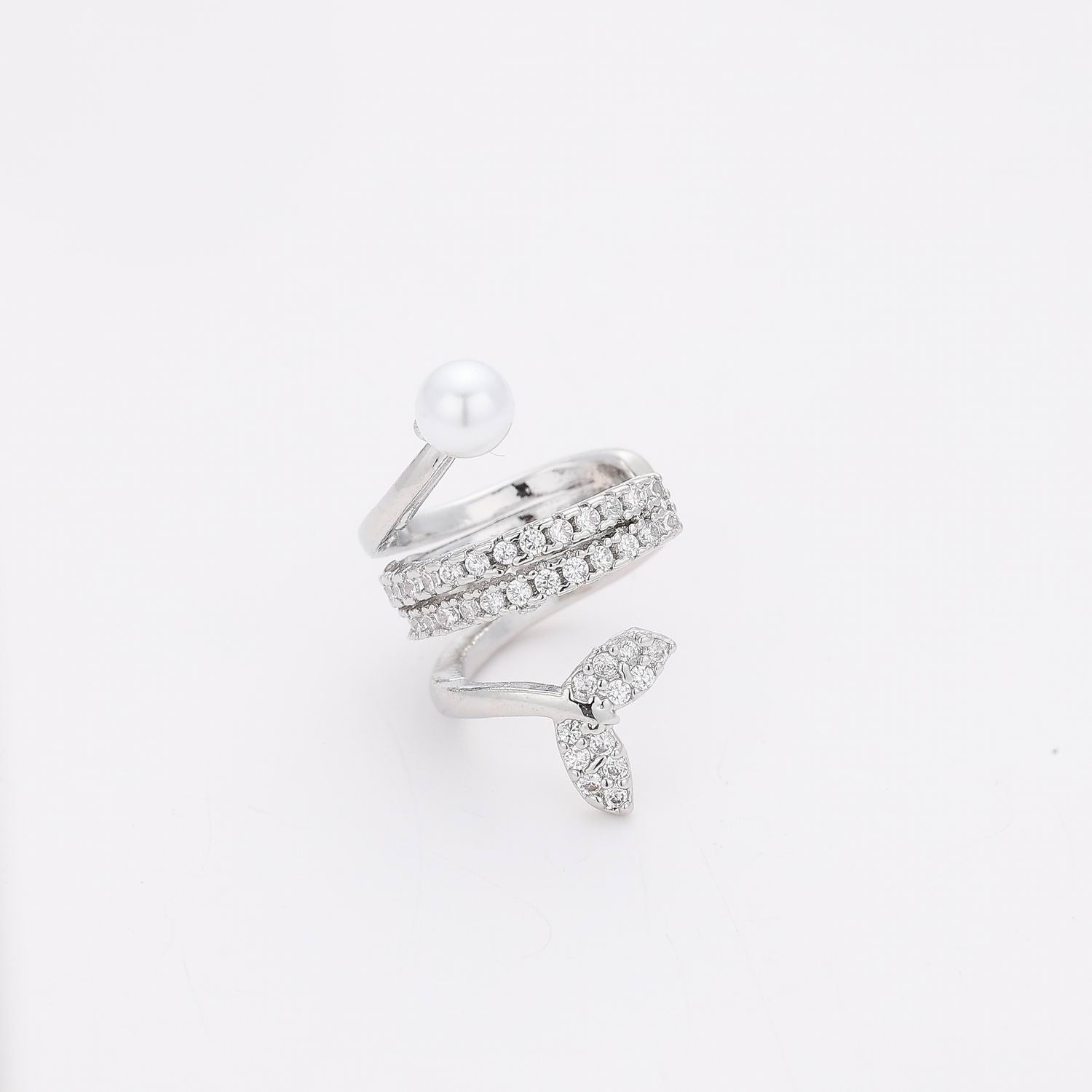 1 PZ / GRAPA 2 LINEAS CRISTAL PUNTAS PERLA / COLA PEZ / PLATA
