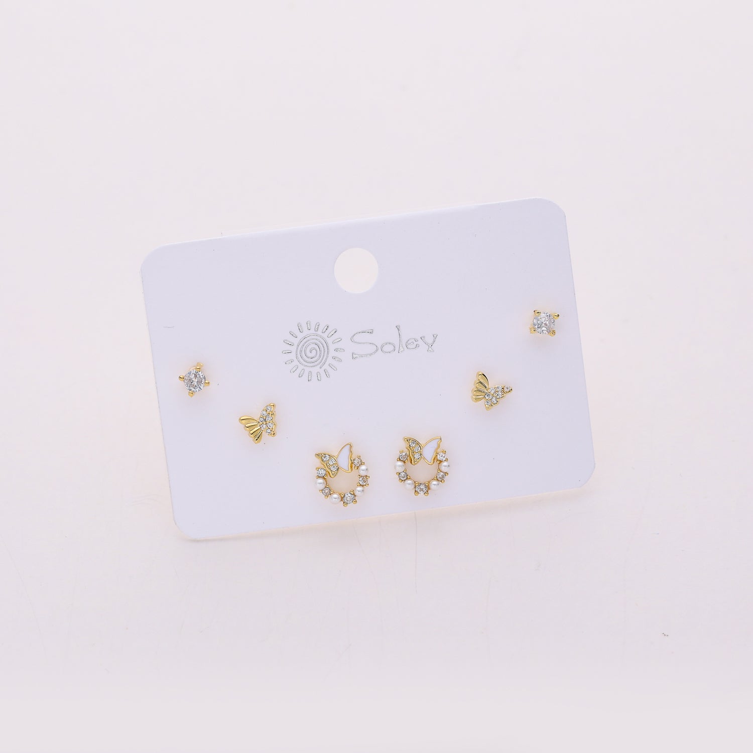 3 pares / broquel /aro con mariposa / mariposa / cristal / dorado