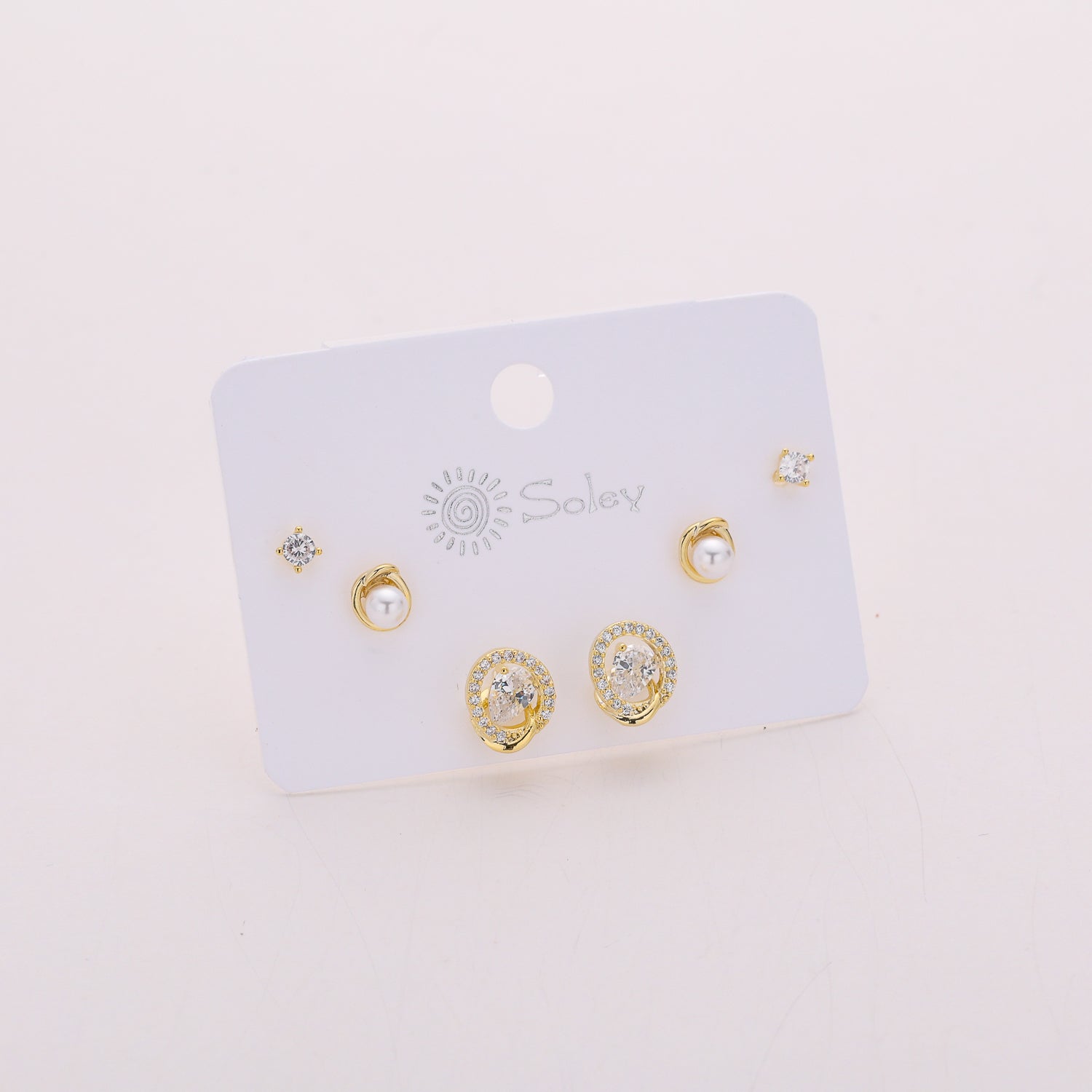 3 pares / broquel /ovalo med cristal perfil / perlita / cristal / dorado