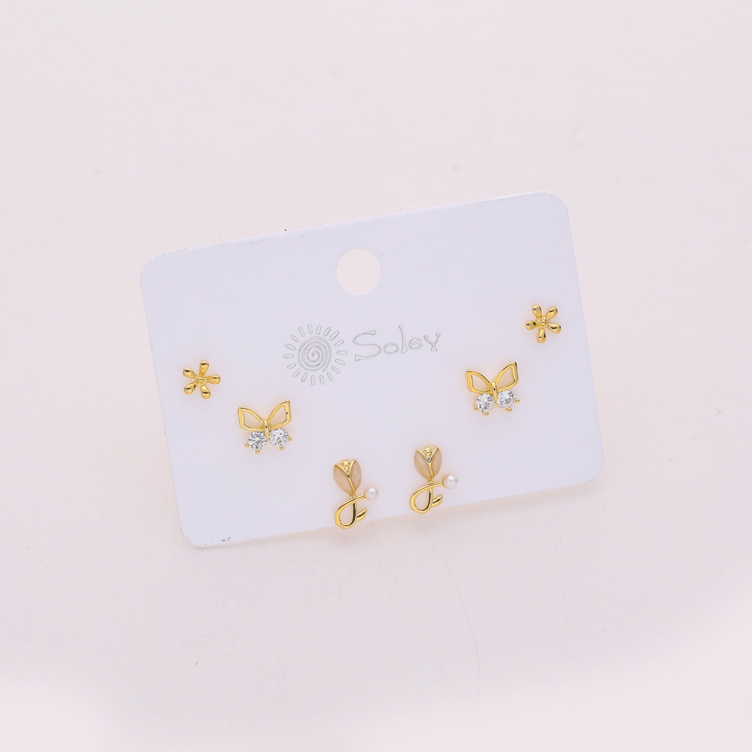 3 pares / broquel /tulipan /mariposa / flor / dorado