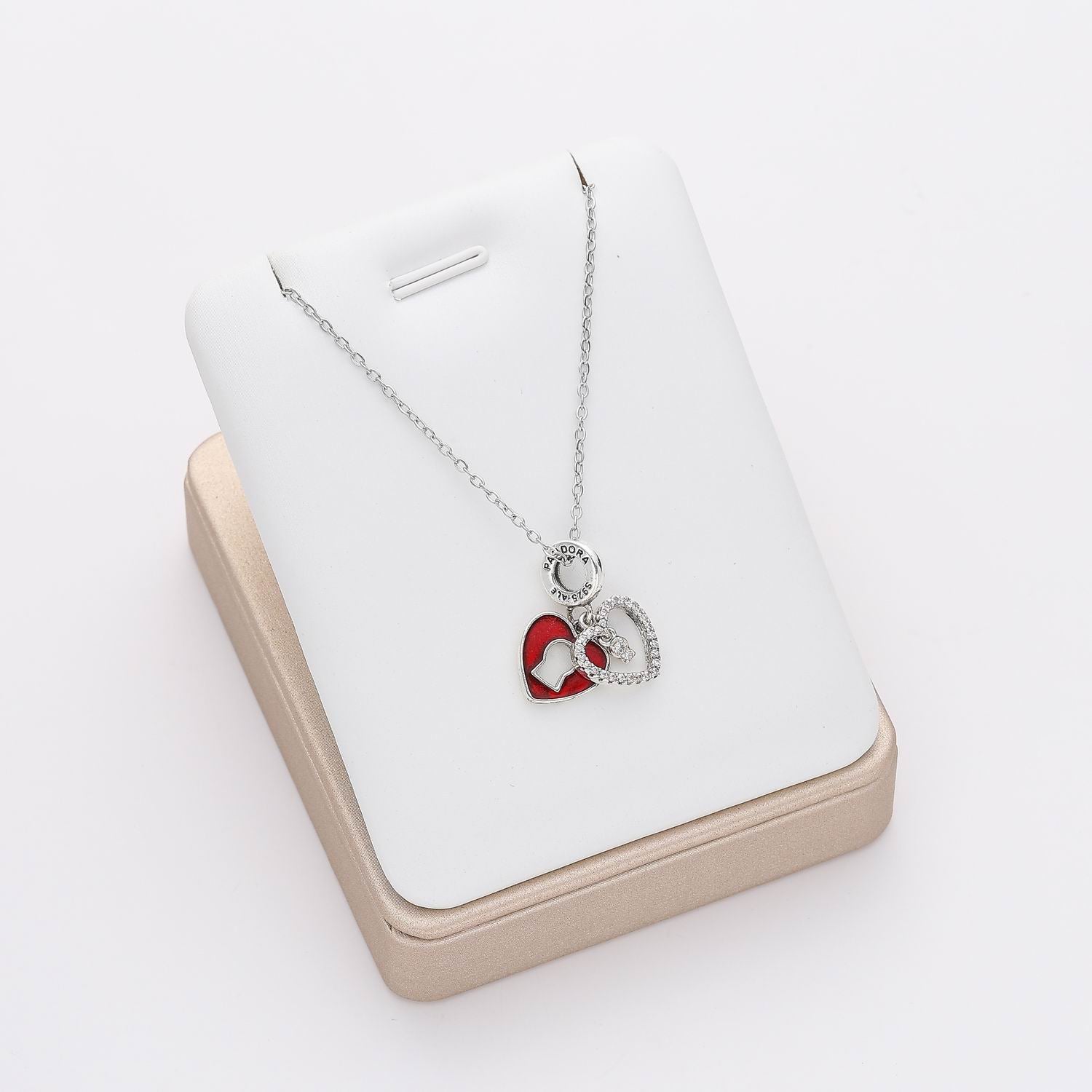 18" CAD DEL / DIJE CORAZON MED DOBLE / ESMALTE ROJO / PLATA