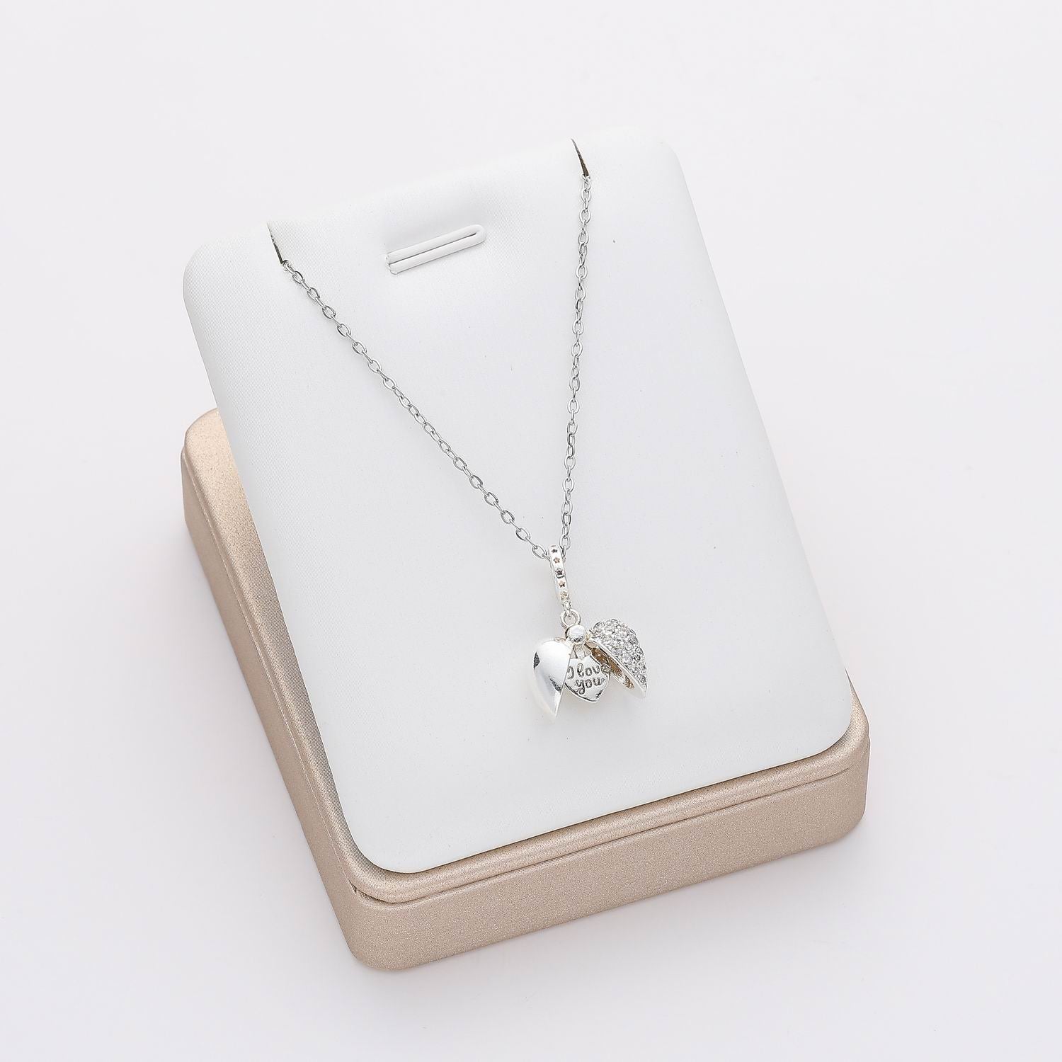 18" CAD DEL / DIJE CORAZON GORDO 1/2 IMAN / CRISTAL / PLATA