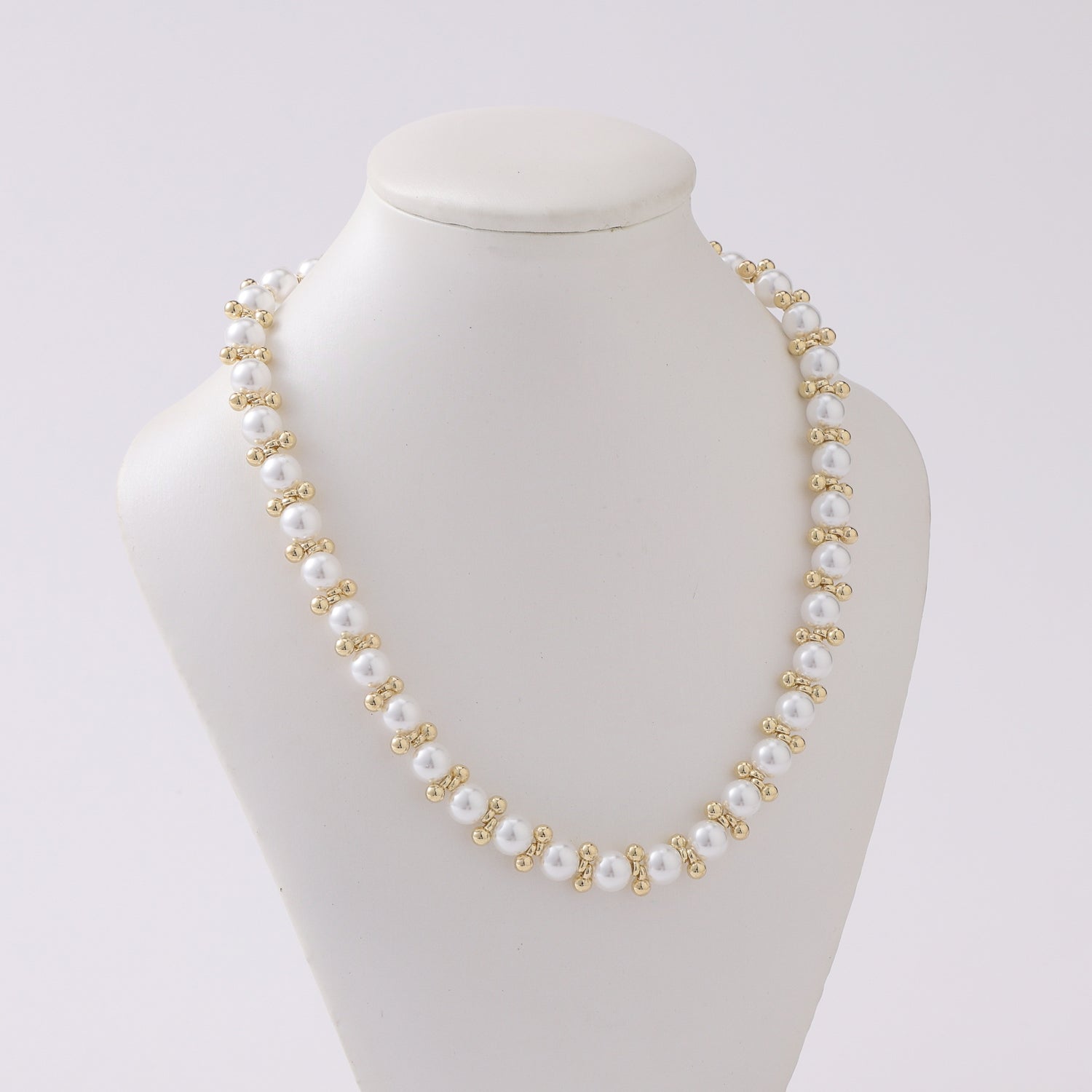 16" GARGANTILLA PERLAS  / BOLAS DORADAS MINIS DOBLES