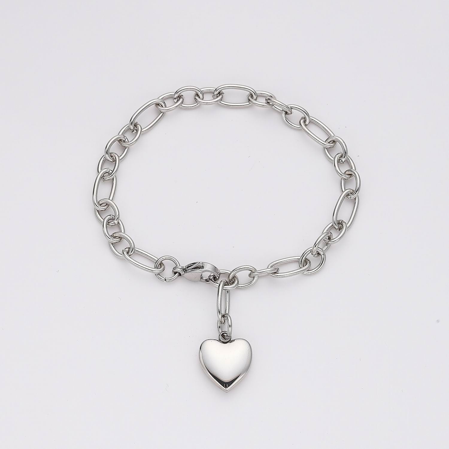 ACERO /ESLABON MEDIANO OVAL / DIJE CORAZON GORDO / PLATA