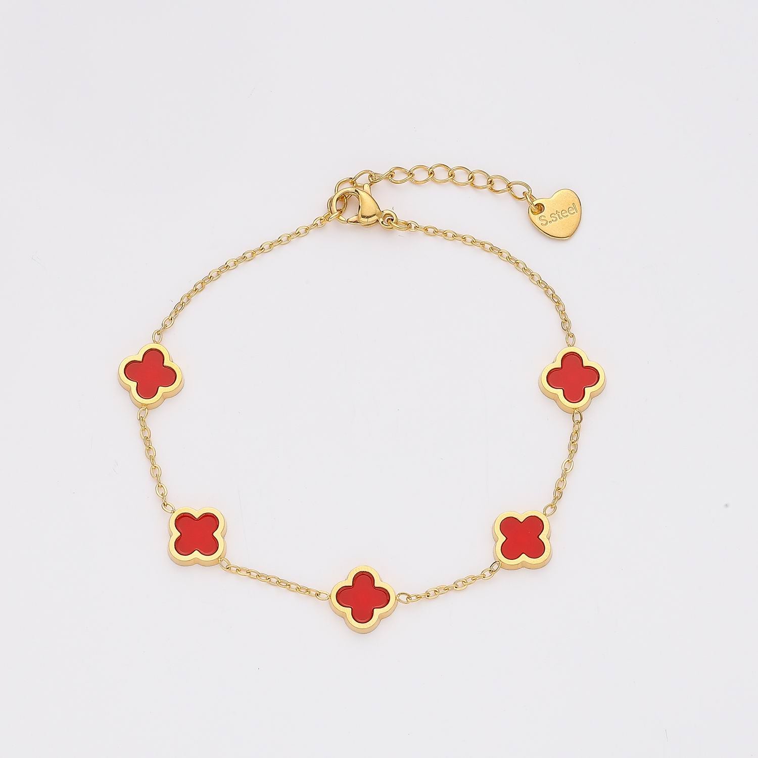 ACERO/CADENA DEL /5 FLORES VAN ESMALTE ROJO  / DORADO