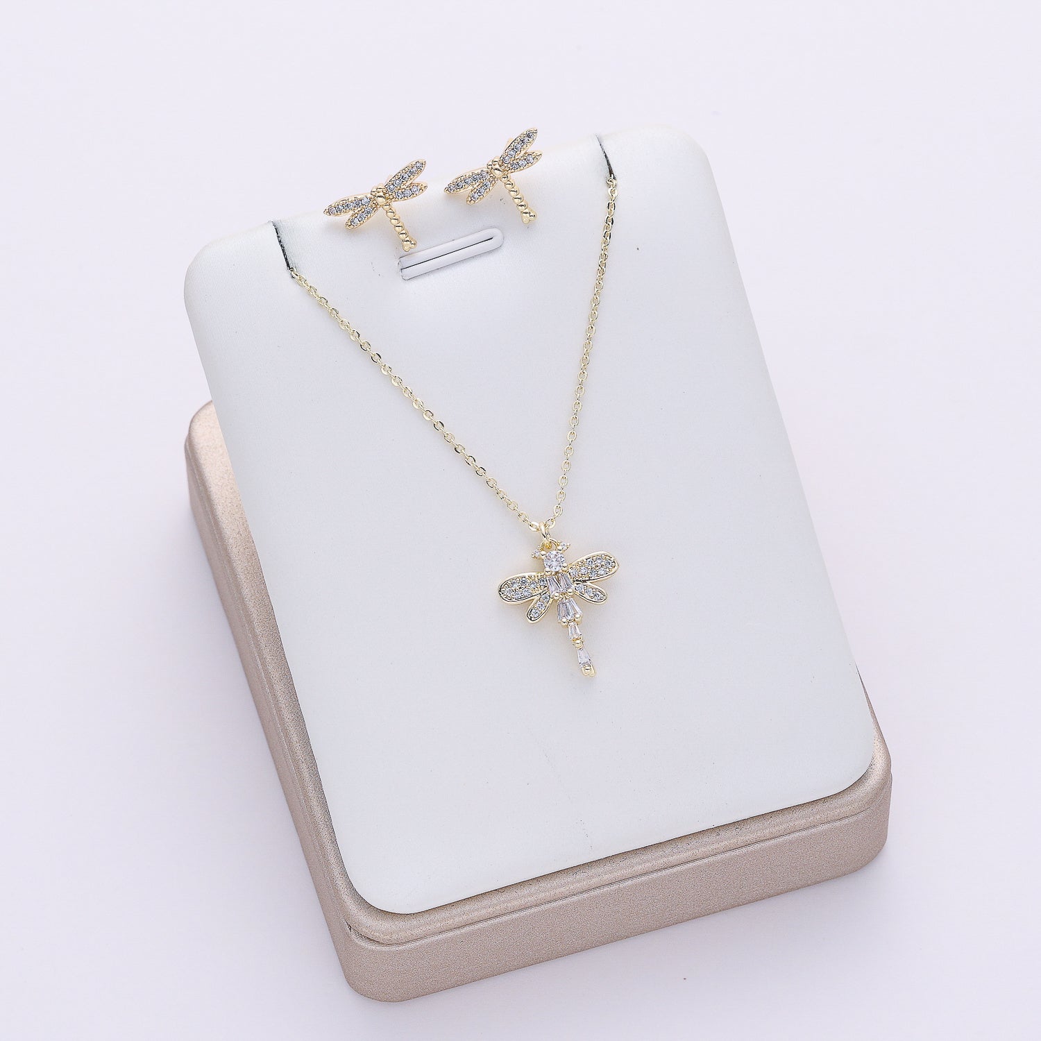 coll y are/ cad del dije libelula cristal / arete libelula / dorado