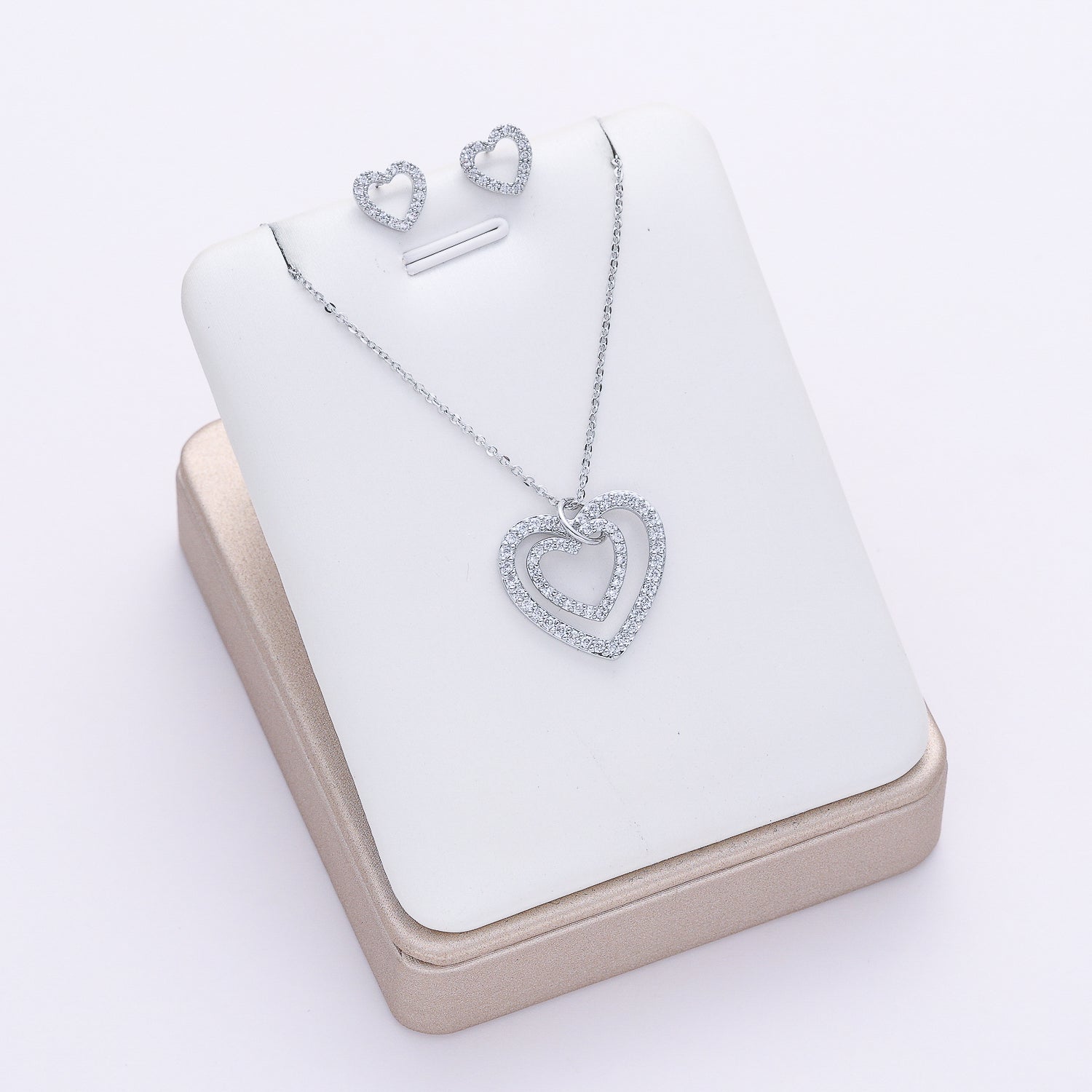 coll y are/cad del / 2 perfil corazon cristal consentricos / arete corazon / plata