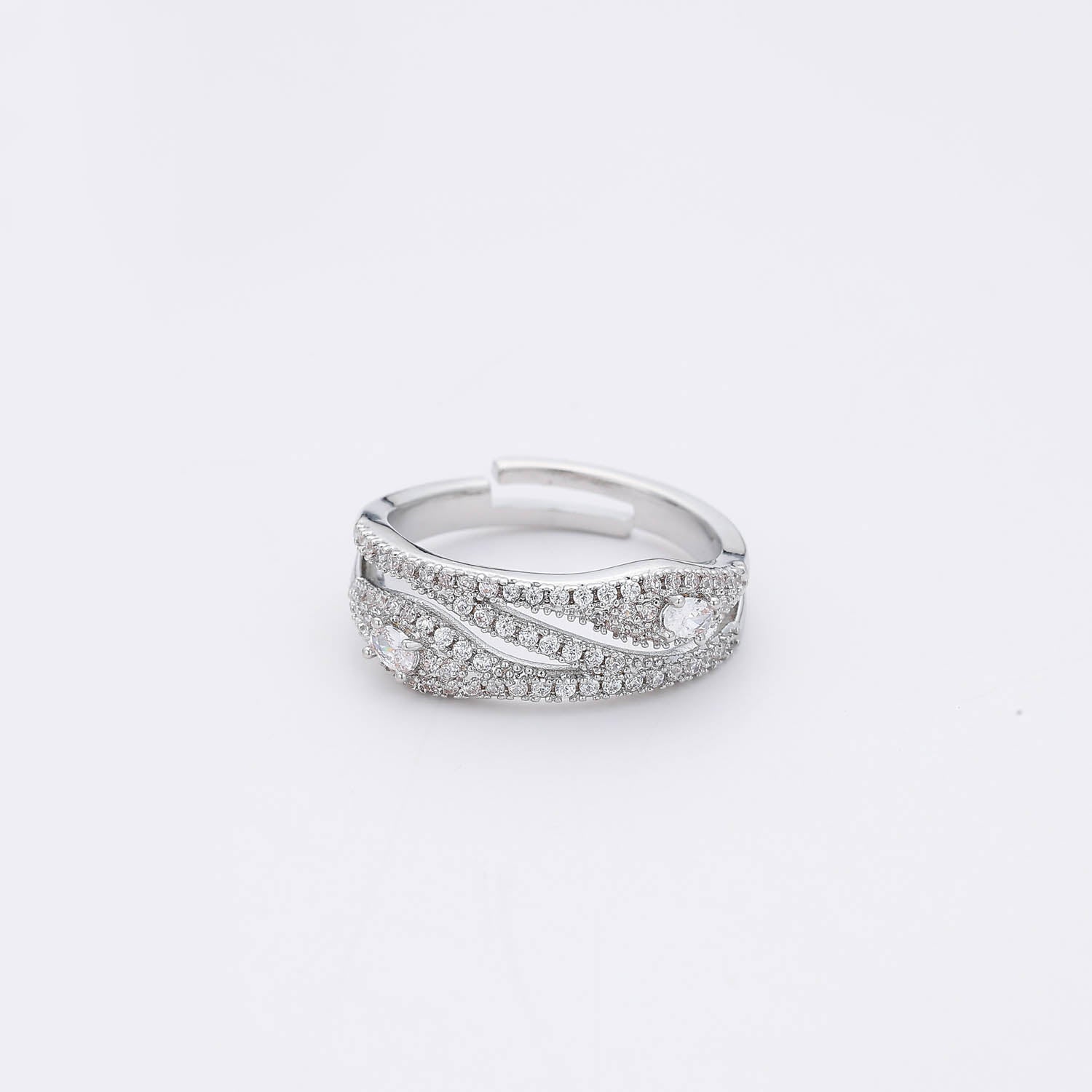 ARGOLLA 3 LINES CRISTAL CRUZADAS EN GOTA / PLATA