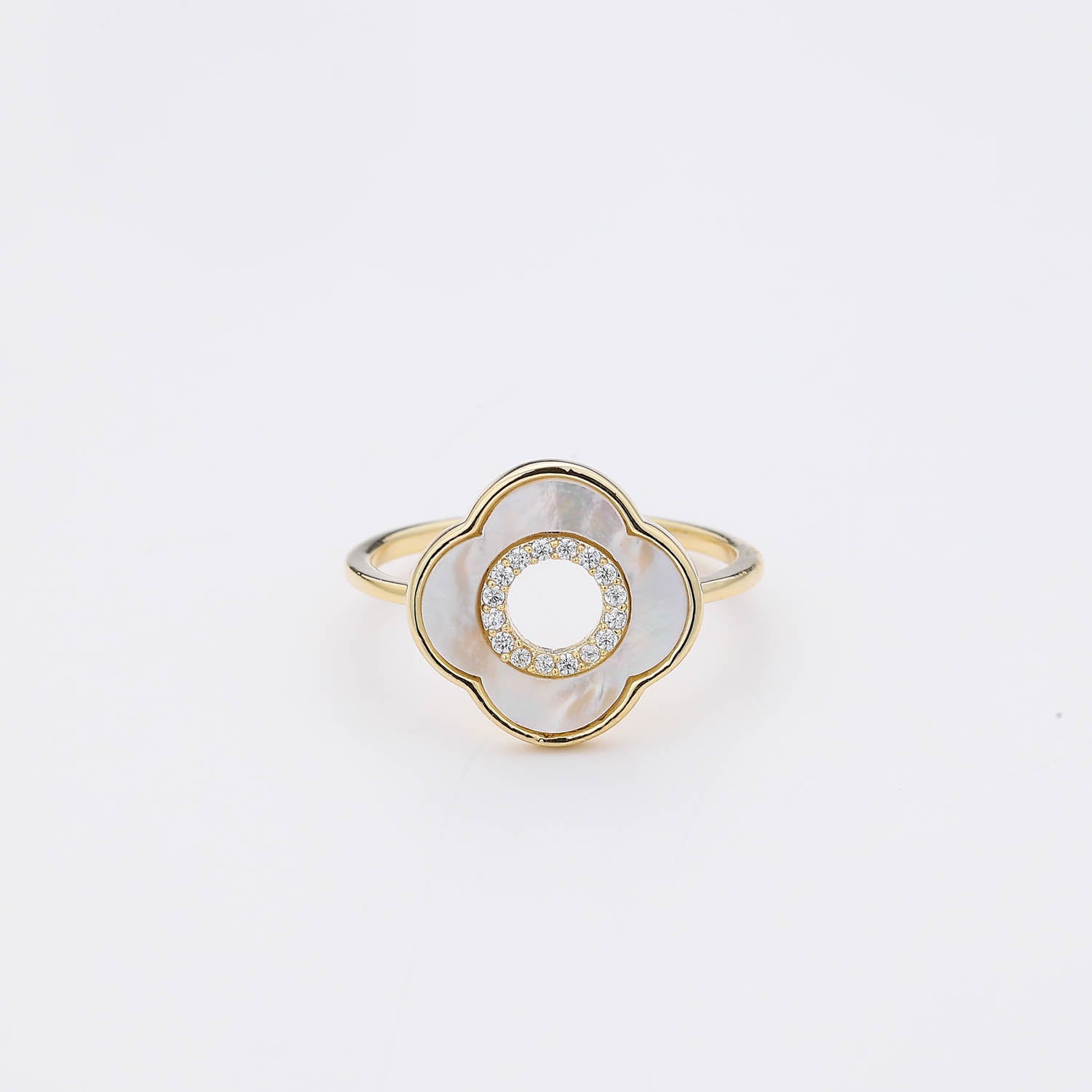 ARGOLLA DELGADA/PERFIL FLOR VAN MADRE PERLA / CRISTAL / DORADO