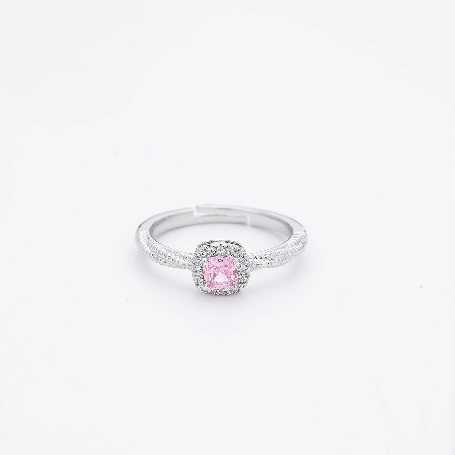 ARGOLLA DELGADA CRISTAL CUADRADO CHICO ROSA / PLATA
