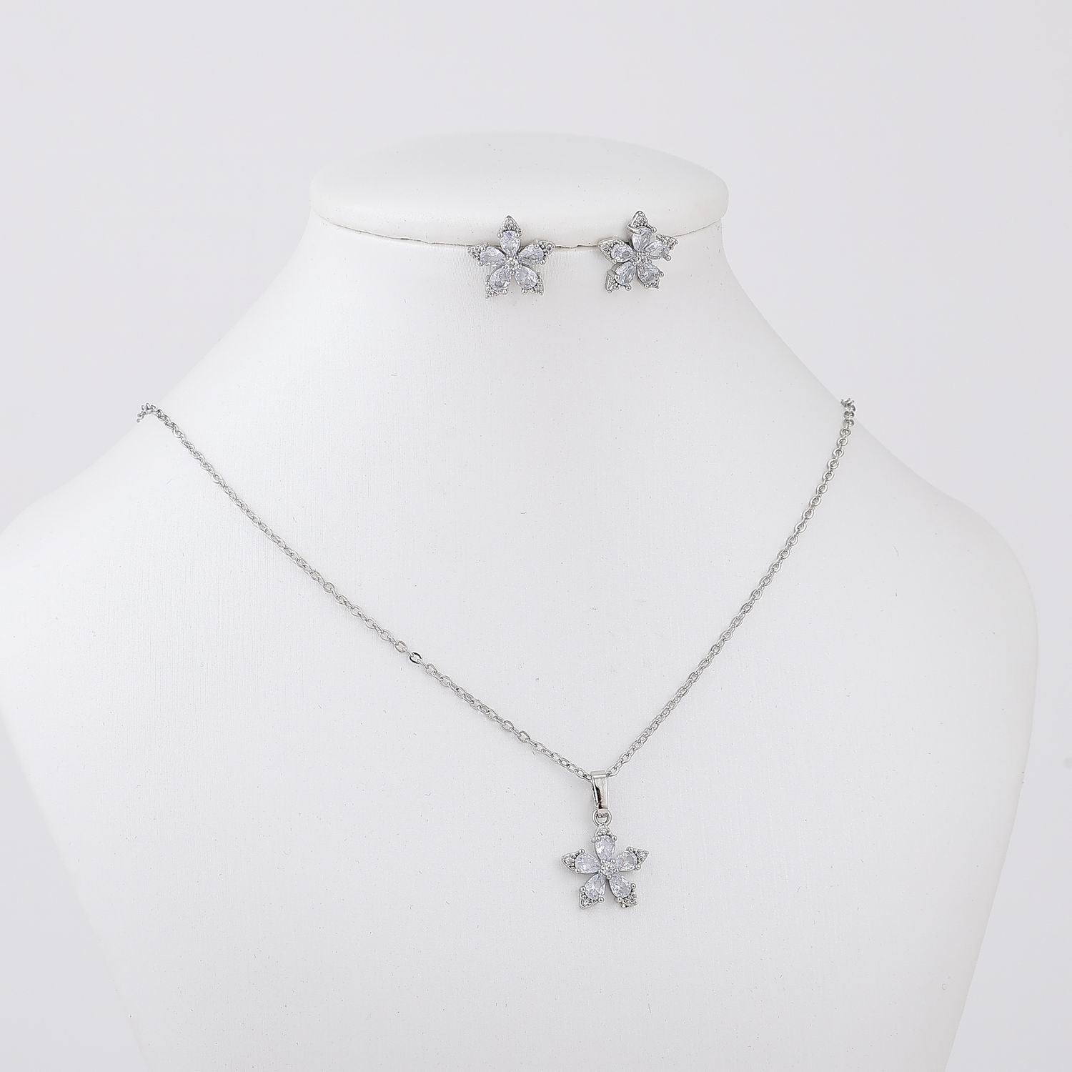 COLL/ARE 18" CAD DEL DIJE FLOR MARQUISES / ARETES FLOR / PLATA