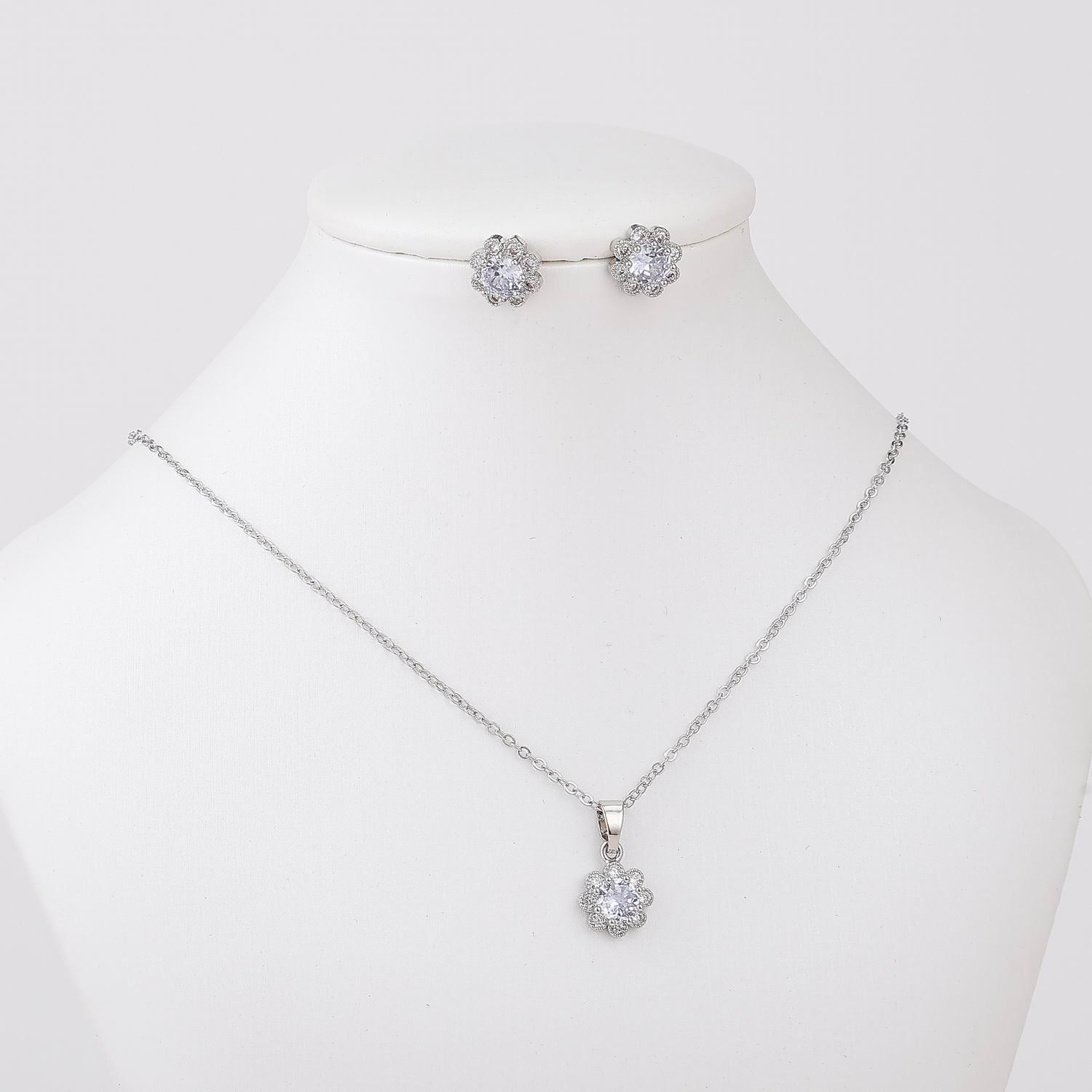 COLL/ARE 18" CAD DEL DIJE FLOR CRISTAL MED Y CRISTAL ALREDEDOR / ARETE