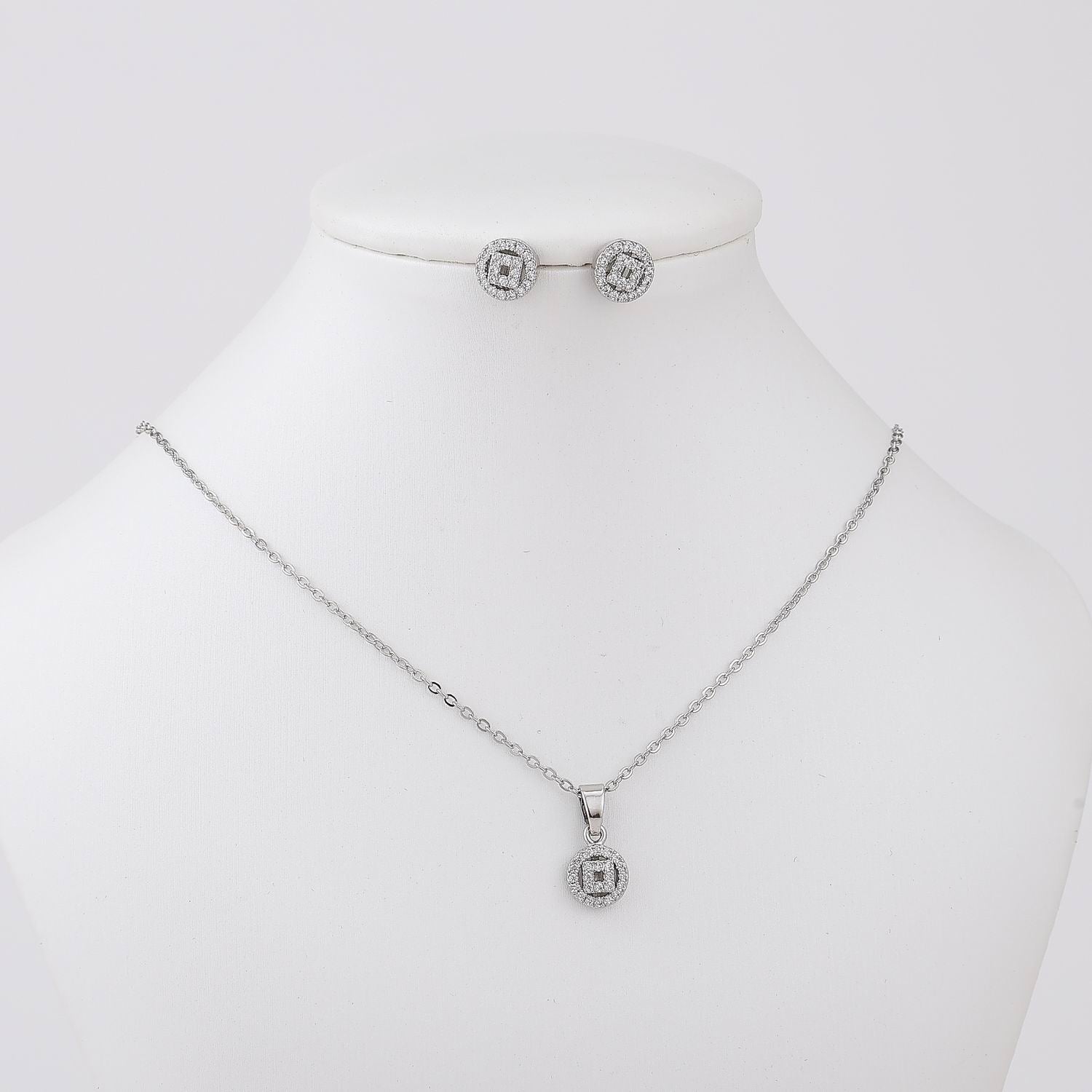 COLL/ARE 18" CAD DEL DIJE ARO CON CUADRO DENTRO CRISTAL / ARETES ARO /