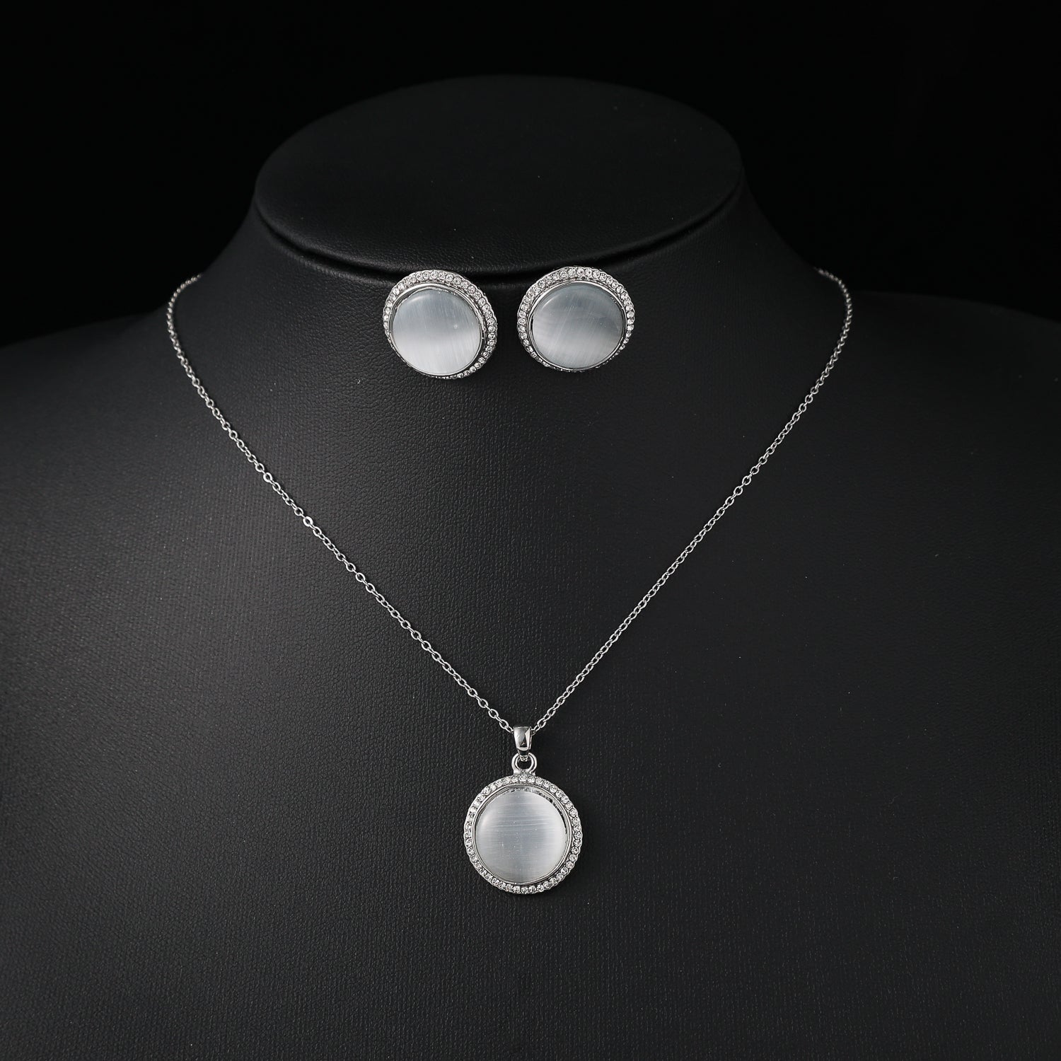 coll y are / cad del / dije 1/2 bola med ojo de gato / perfil cristal/ arete ojo de gato / plata