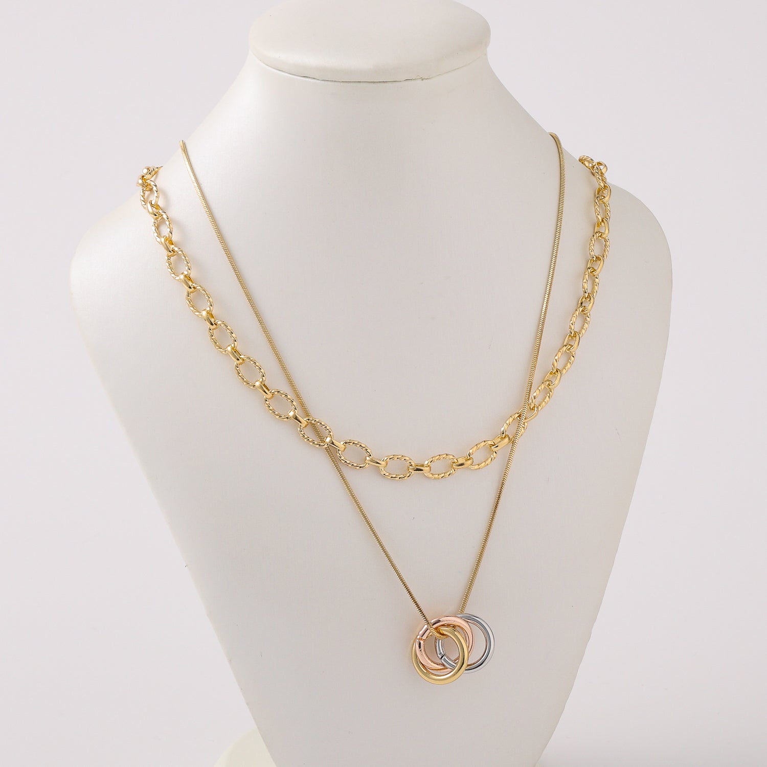 18" 2 cadenas / eslabon oval tosco / delgada dije multiaros / dorado