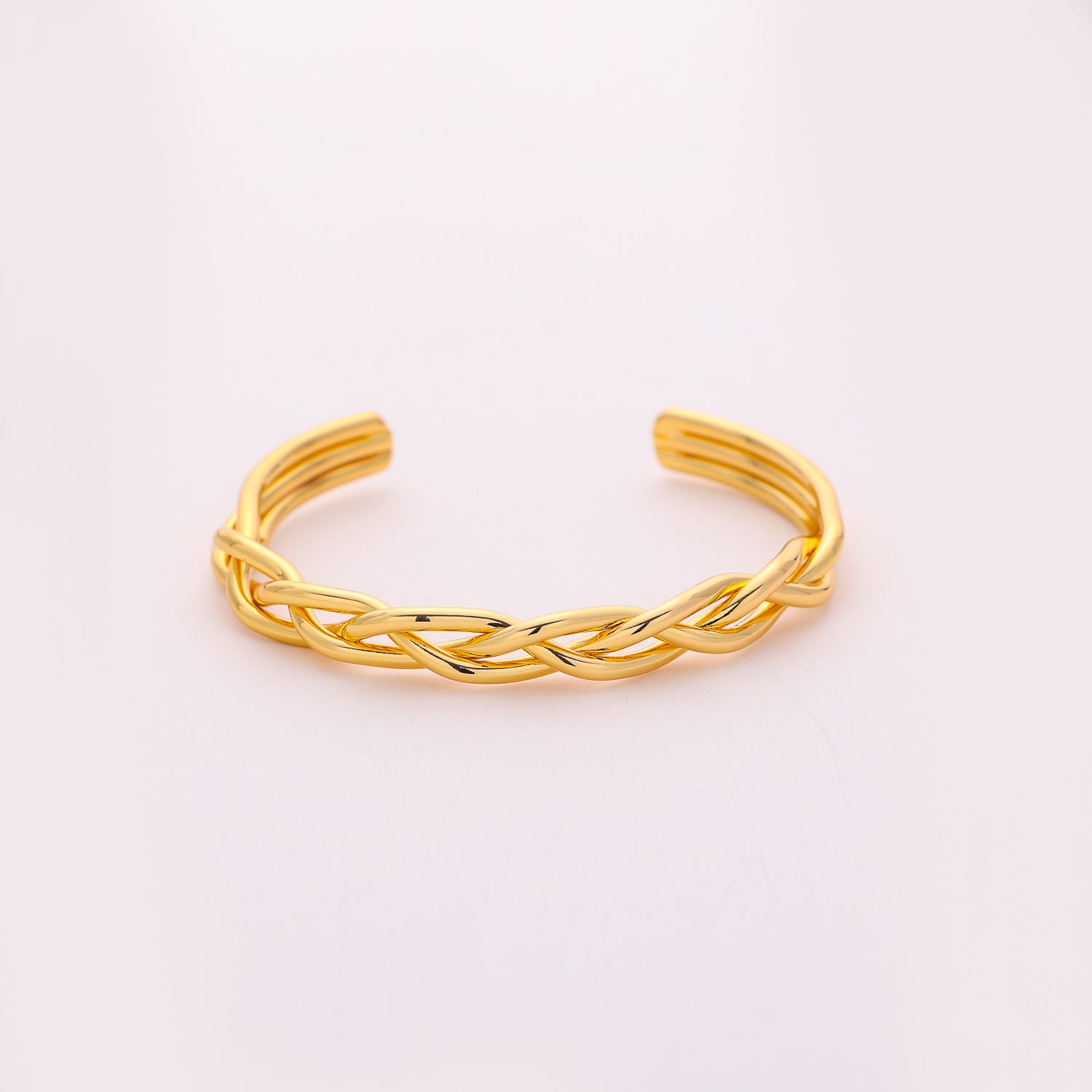 BRAZALETE RIGIDO MED / 3 LINEAS TRENZADAS / DORADO