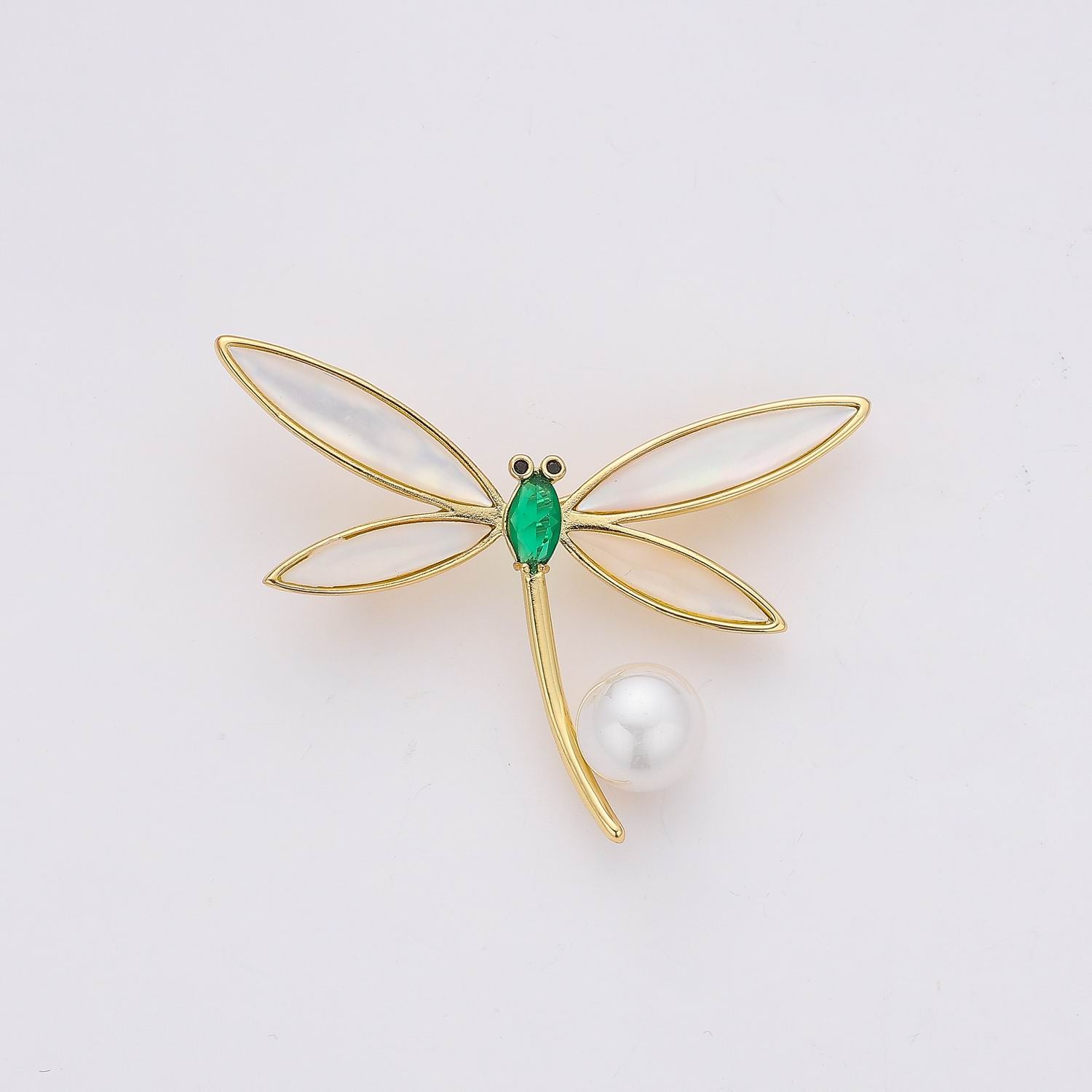 PRENDEDOR LIBELULA / ALAS ACRILICO / PERLA / DORADO