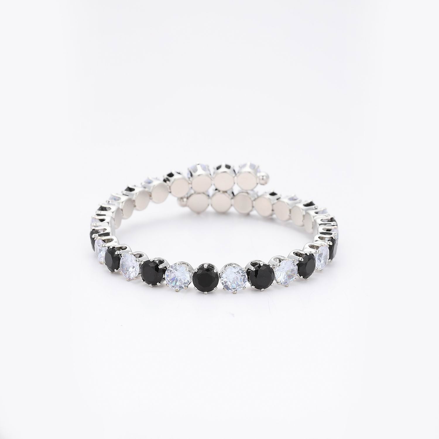 BRASALETE FLEXIBLE CRISTAL ALTERNADO B/N / PLATA