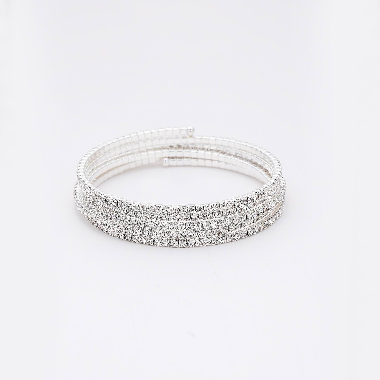 BRASALETE 4 LINEAS EN ESPIRAL / CRISTAL /PLATA