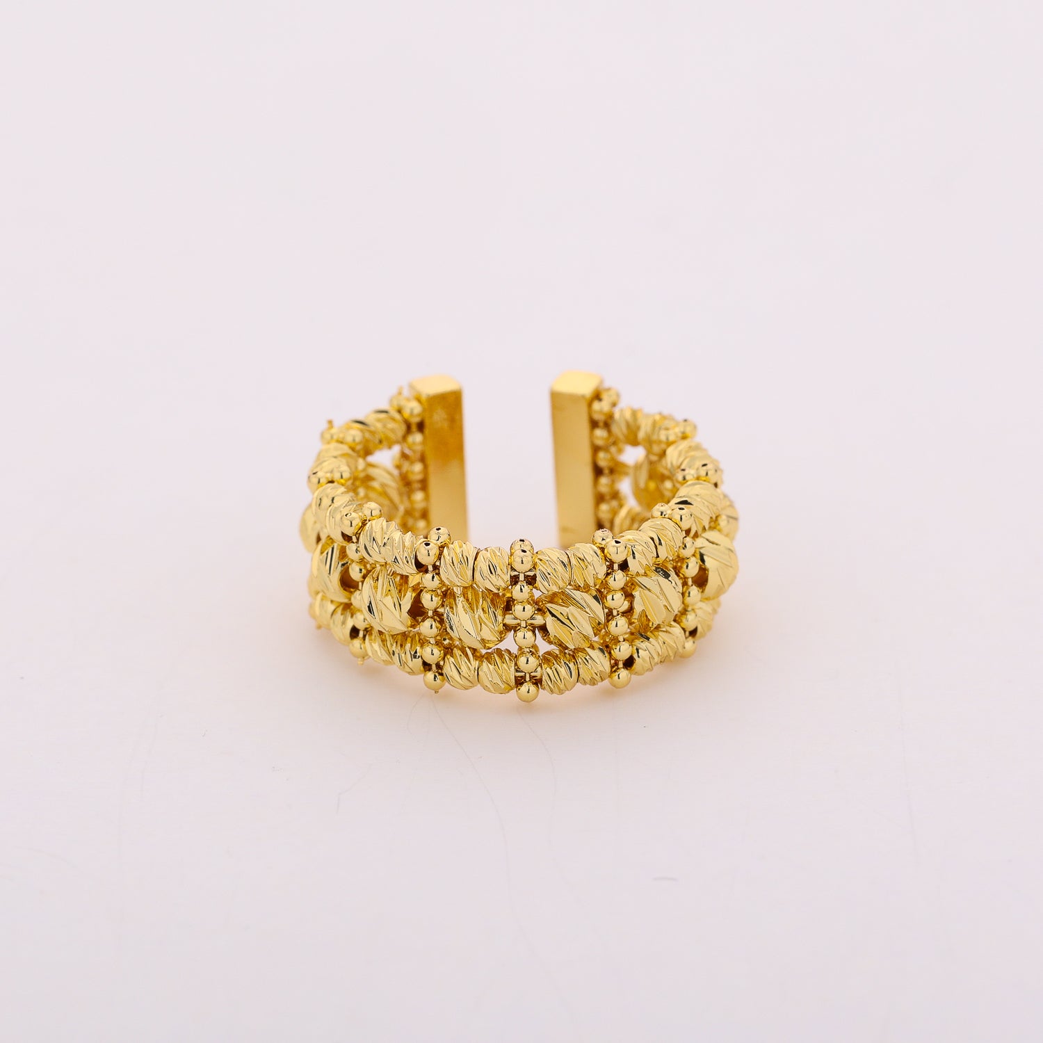 anillo mediano / 3 lineas bolitas tex / dorado