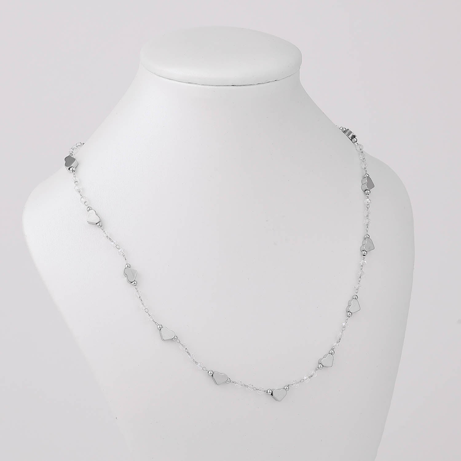 16" GARGANTILLA CHECOS CH OPACOS / CORAZONES CH PLATA