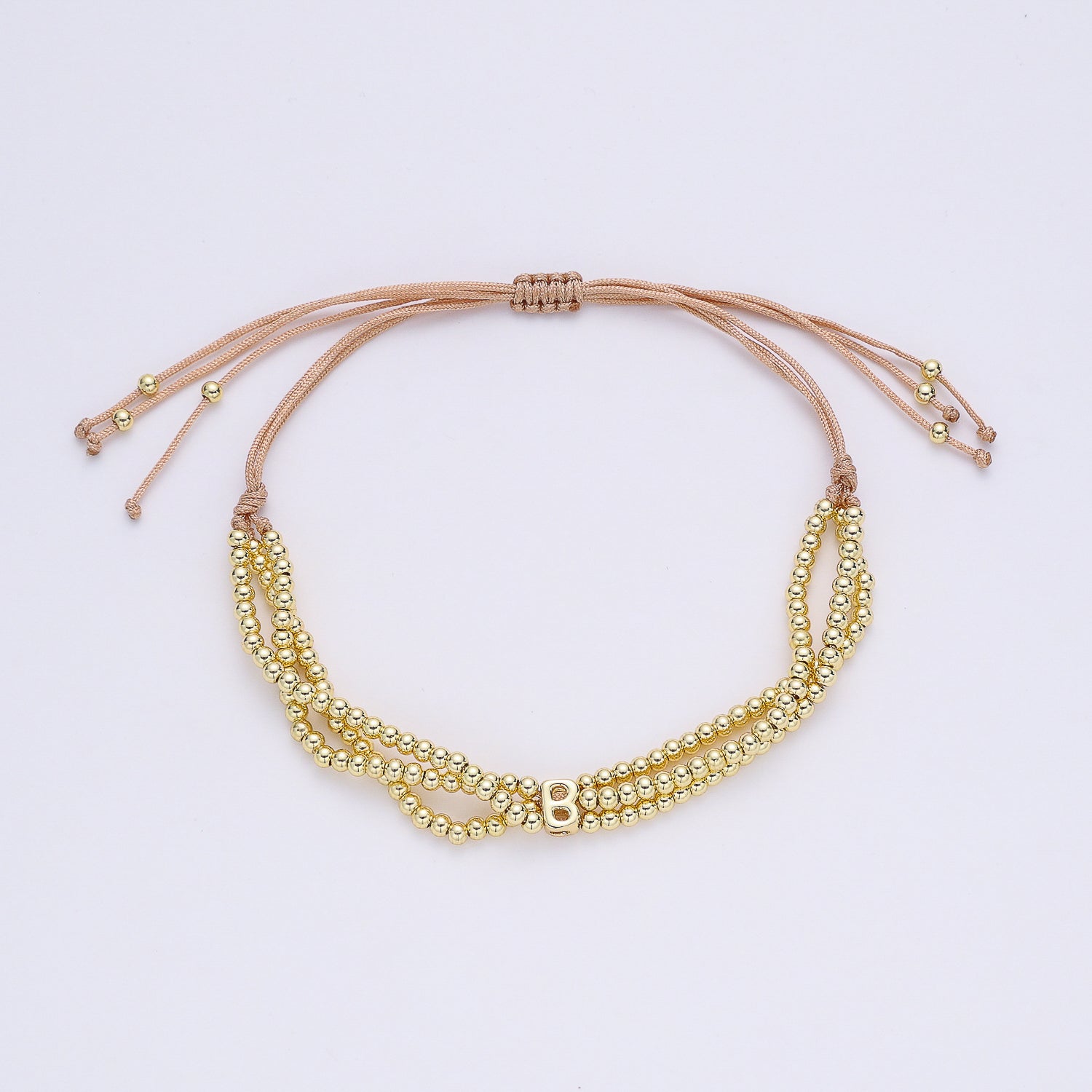 PULSERA HILO / 3 LINEAS BOLITAS MED DORADAS / LETRA