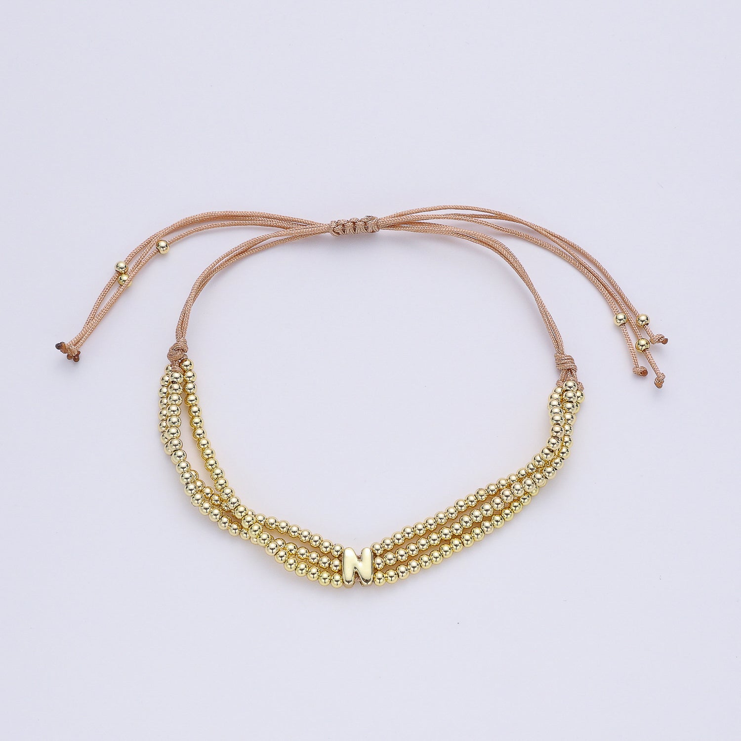 PULSERA HILO / 3 LINEAS BOLITAS MED DORADAS / LETRA